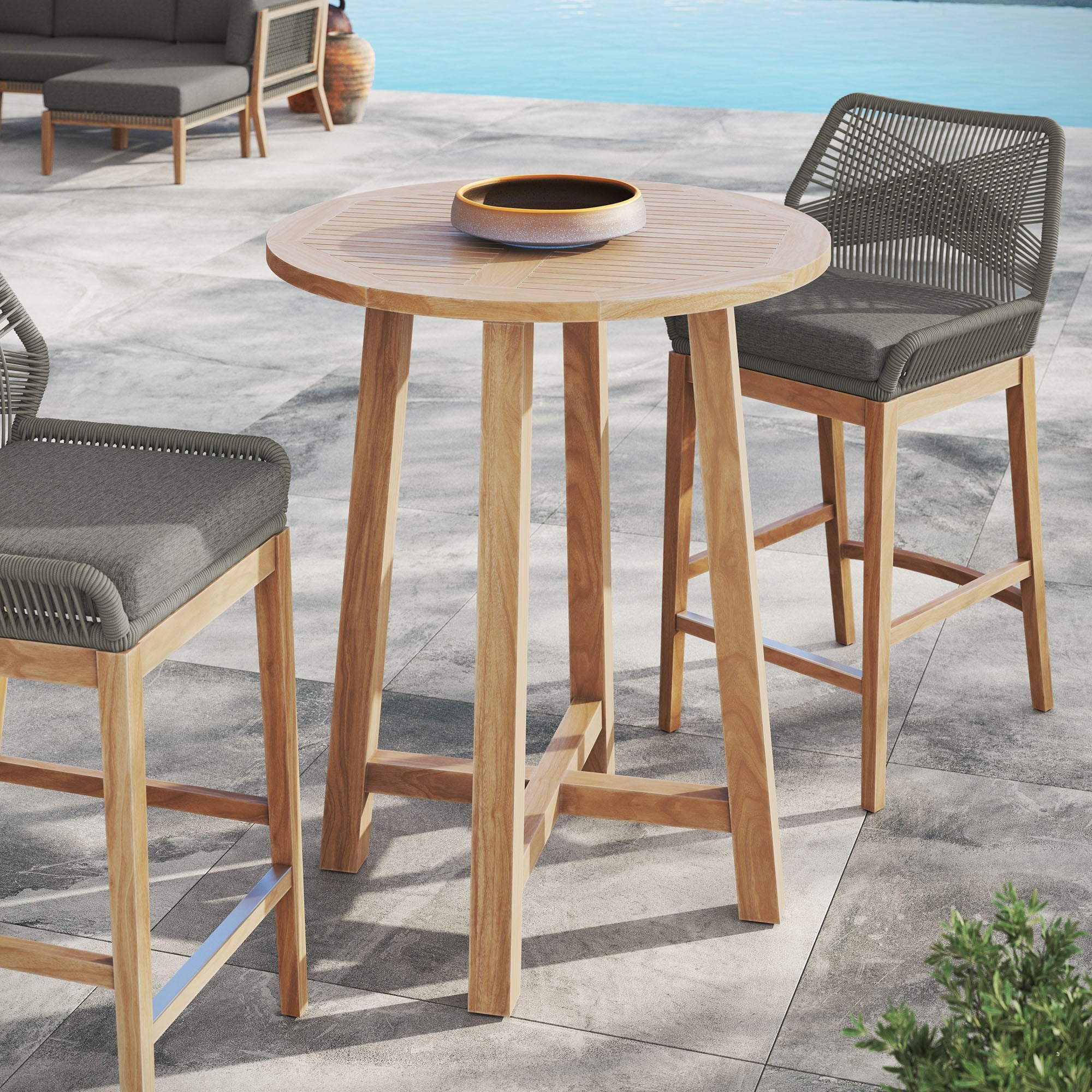 Wellspring 36" Outdoor Patio Teak Wood Bar Table in Natural