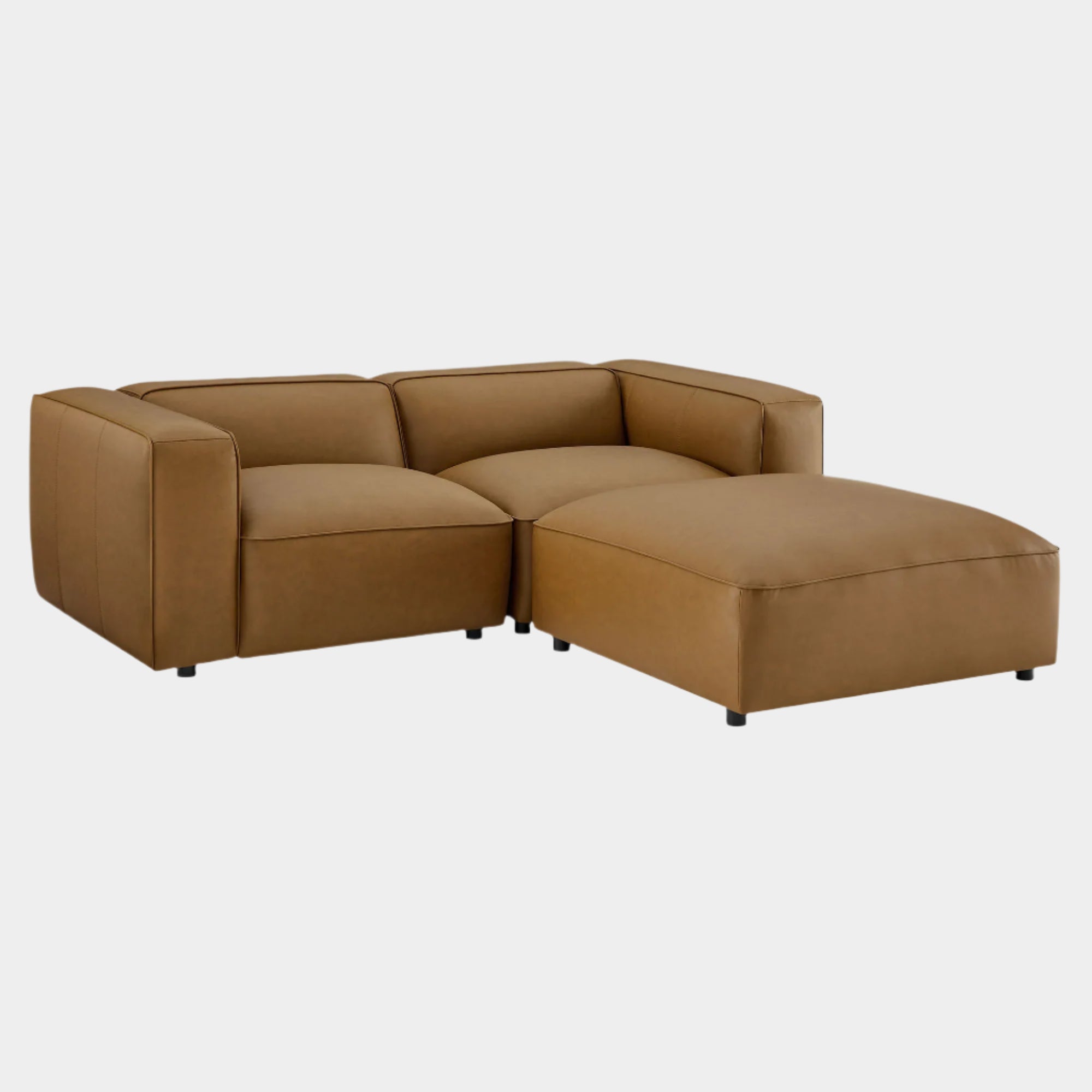 Auren 3-Piece Upholstered Vegan Leather Modular Loveseat with Ottoman