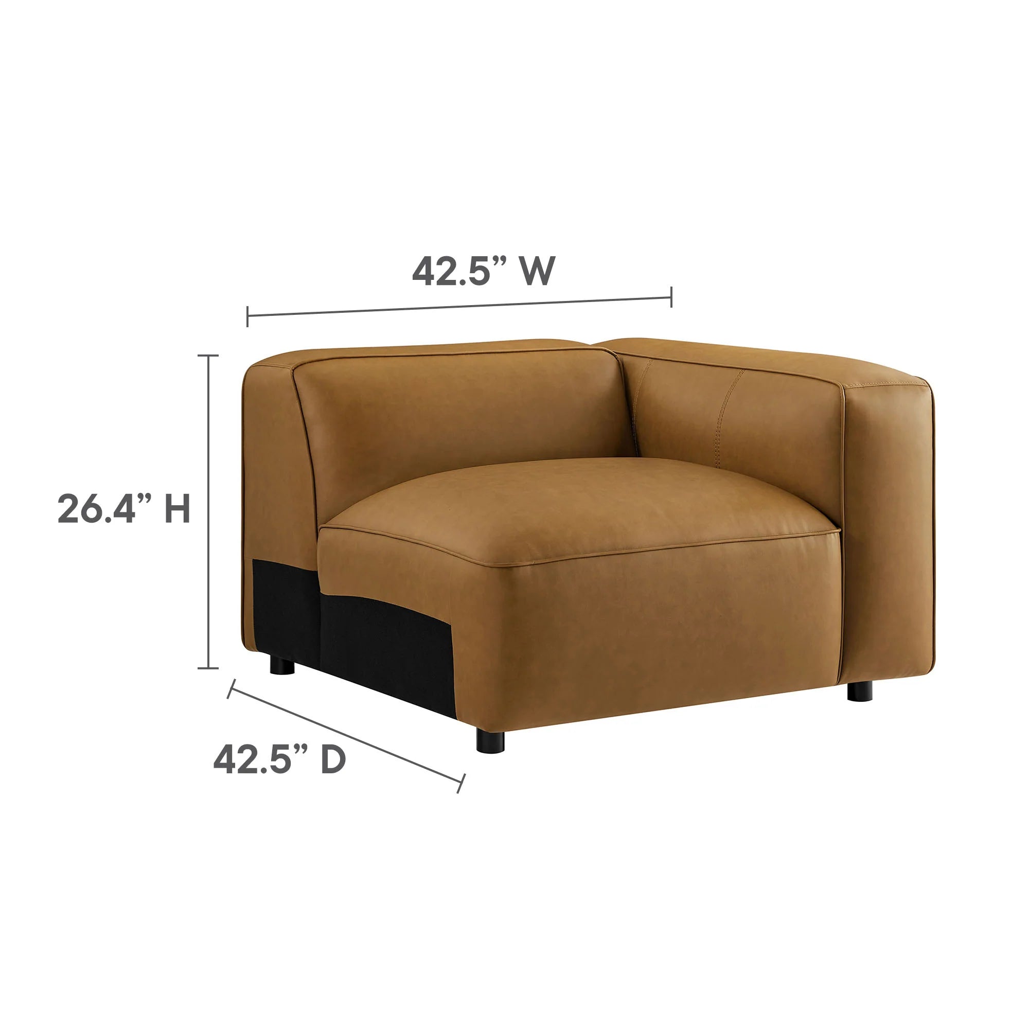 Auren 3-Piece Upholstered Vegan Leather Modular Loveseat with Ottoman