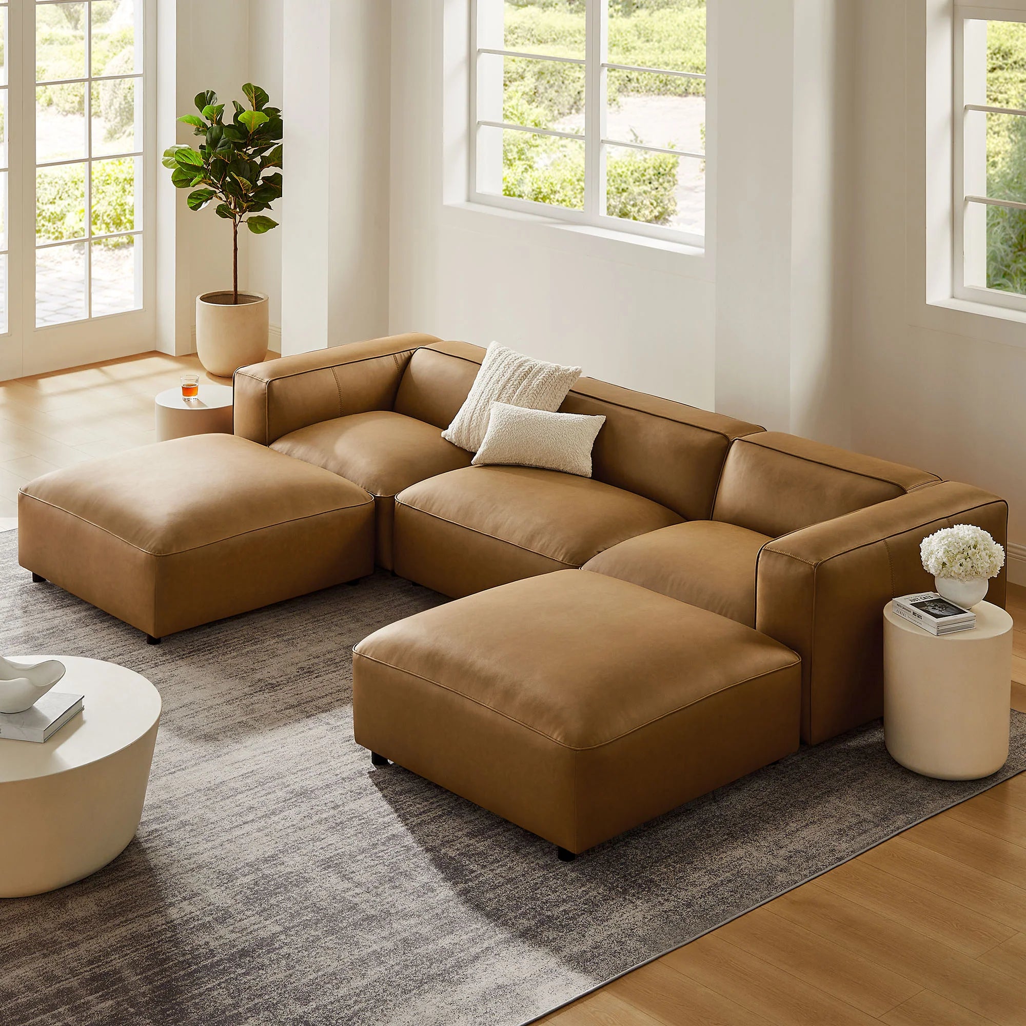 Auren 5-Piece Upholstered Vegan Leather Modular U-Shaped Sofa