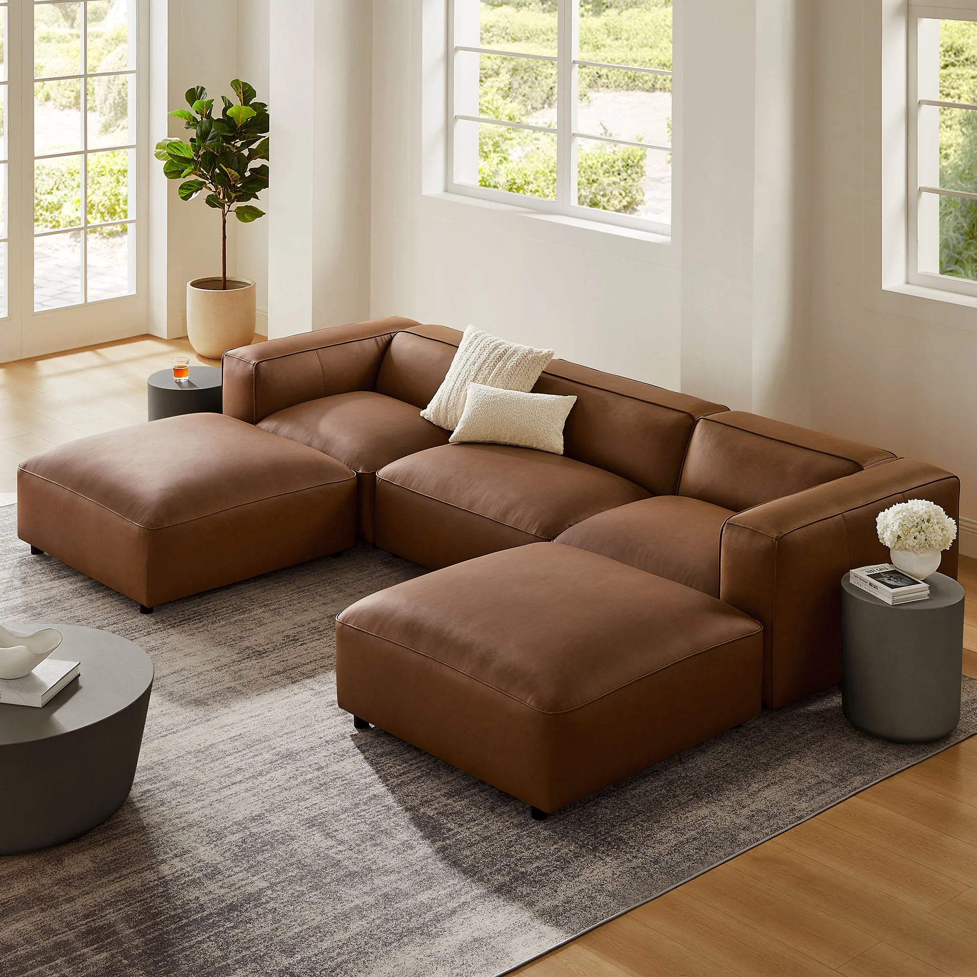 Auren 5-Piece Upholstered Vegan Leather Modular U-Shaped Sofa