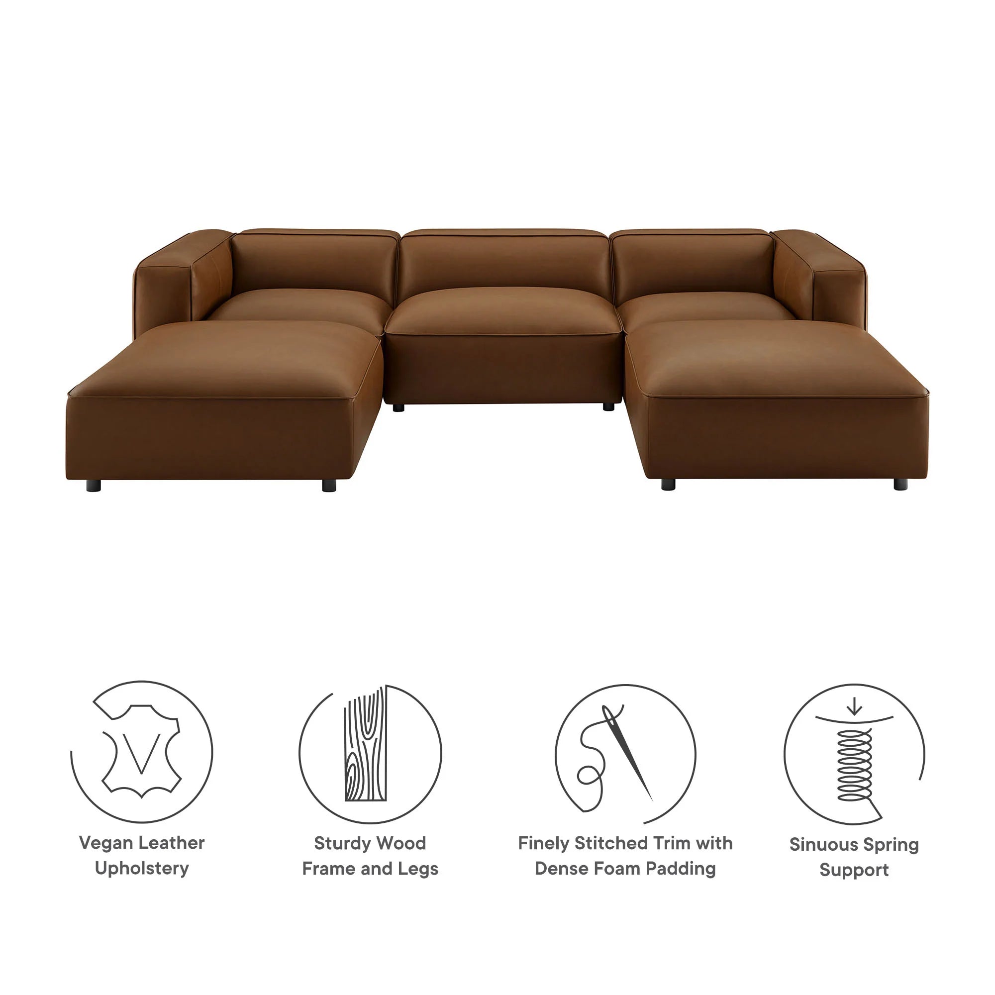 Auren 5-Piece Upholstered Vegan Leather Modular U-Shaped Sofa