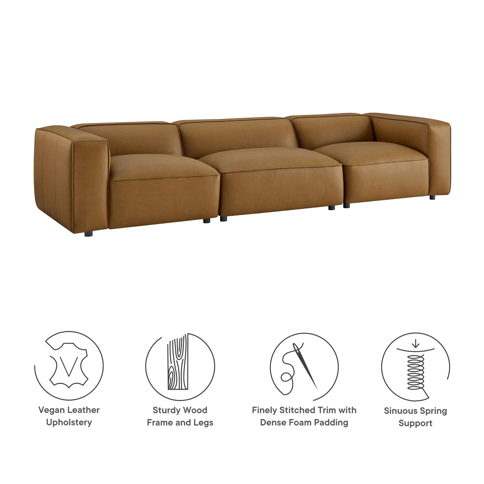 Auren 3-Piece Upholstered Vegan Leather Modular Sofa