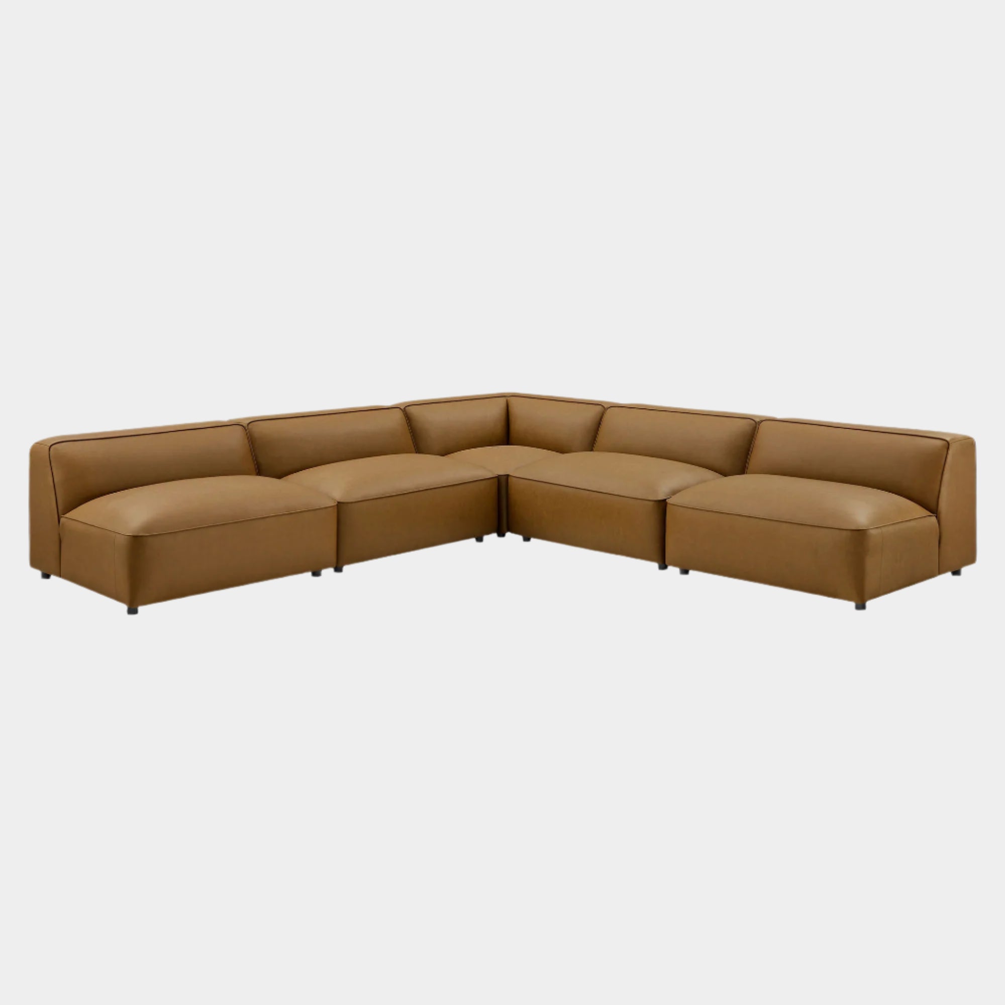 Auren 5-Piece Upholstered Armless L-Shaped Vegan Leather Modular Sofa