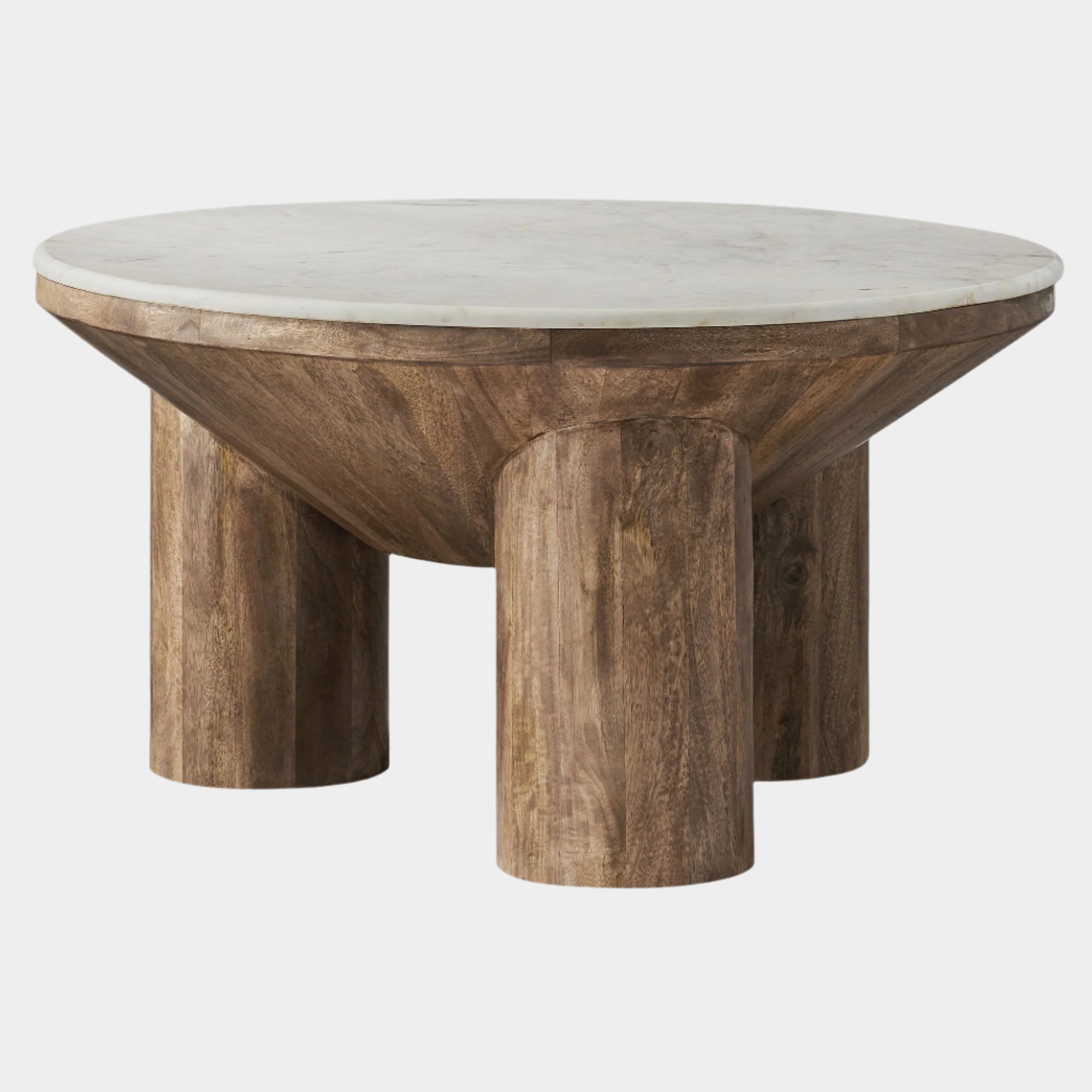 Ellison 33" Round Wood Coffee Table With Marble Top in Walnut