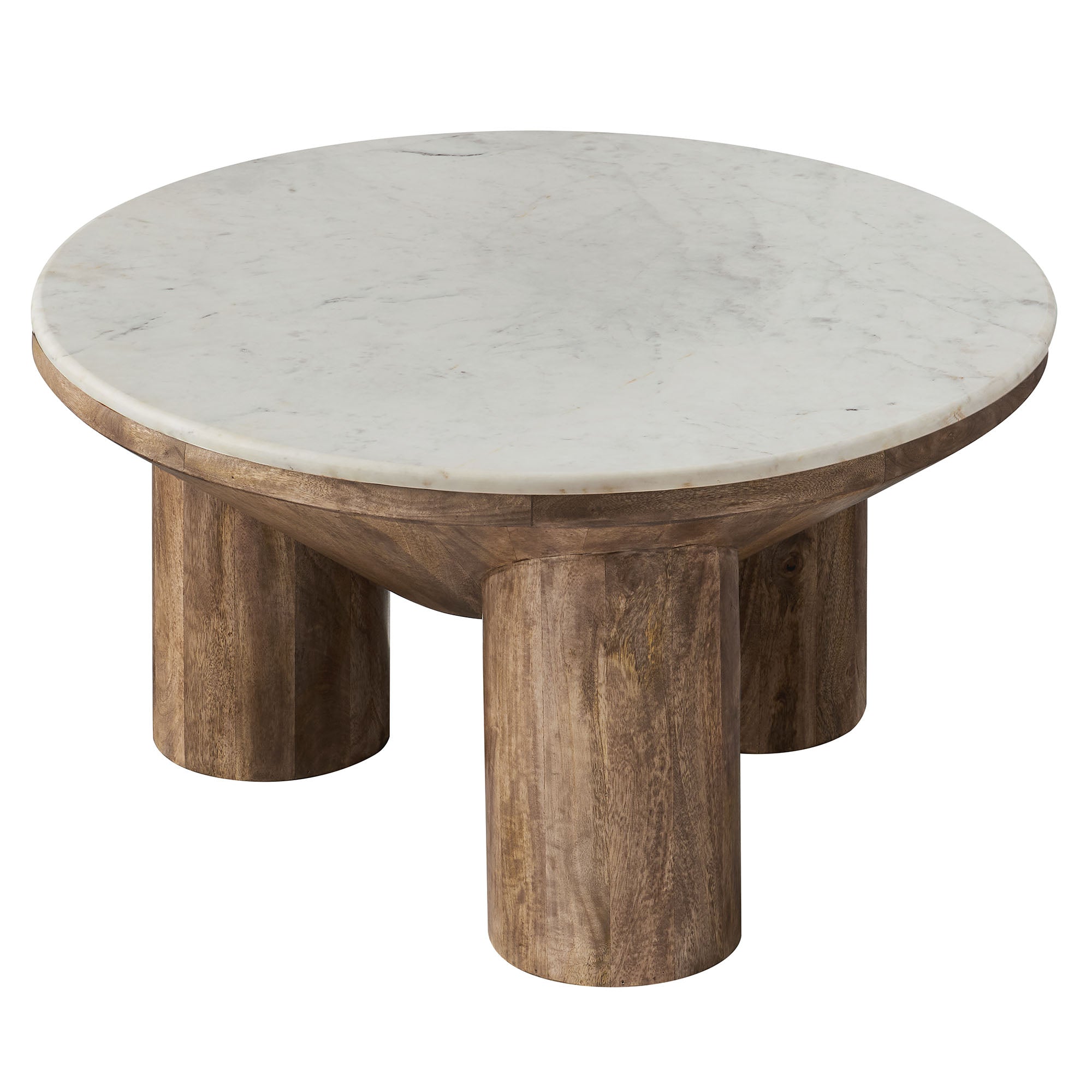 Ellison 33" Round Wood Coffee Table With Marble Top in Walnut