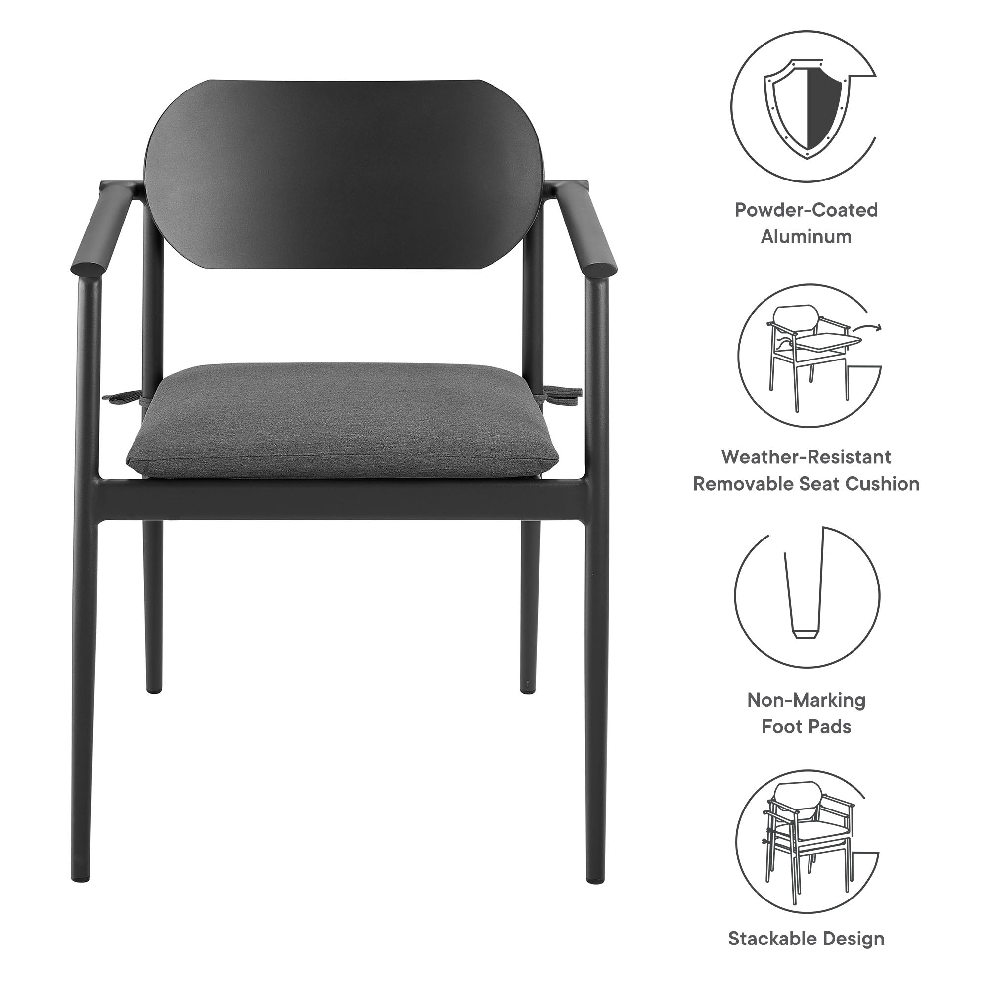 Aeris Stackable Outdoor Patio Aluminum Dining Armchair