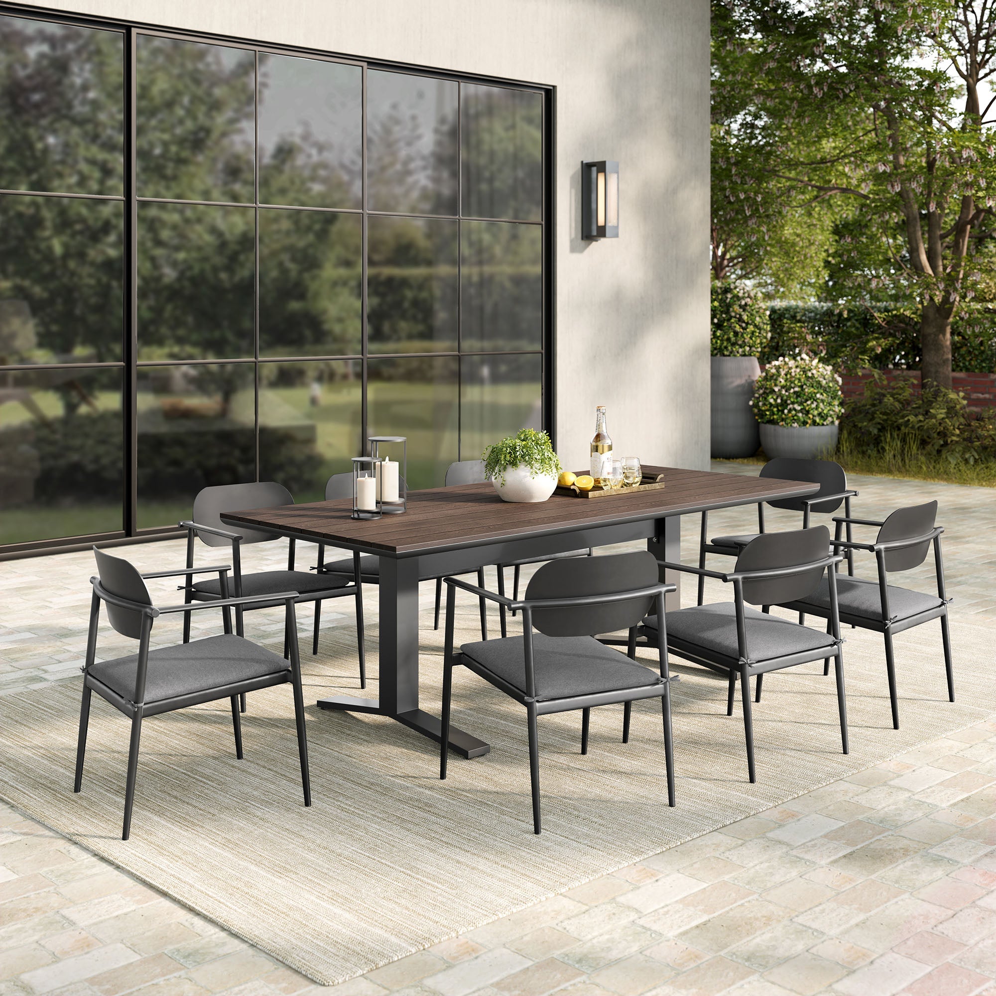 Aeris 9-Piece Outdoor Patio Aluminum Dining Set in Charcoal