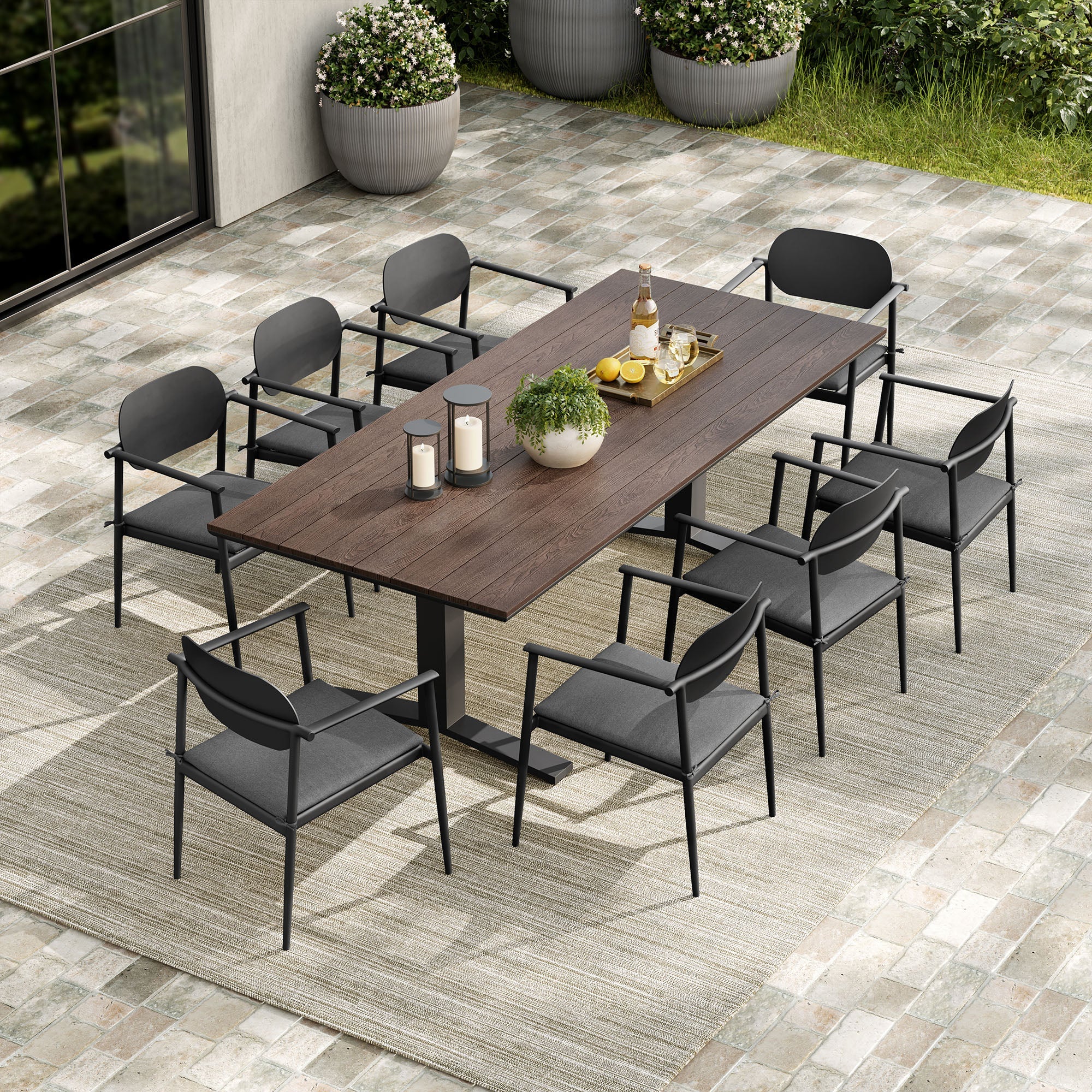 Aeris 9-Piece Outdoor Patio Aluminum Dining Set in Charcoal