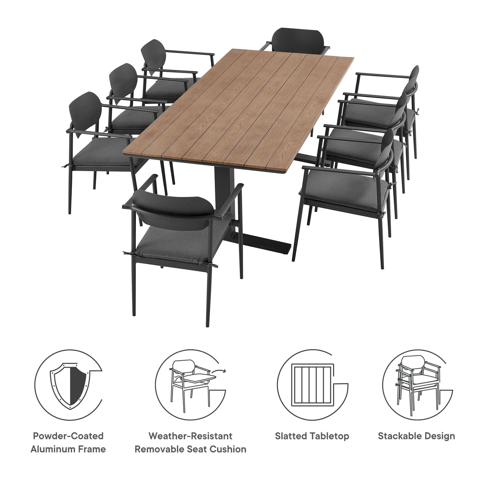 Aeris 9-Piece Outdoor Patio Aluminum Dining Set in Charcoal