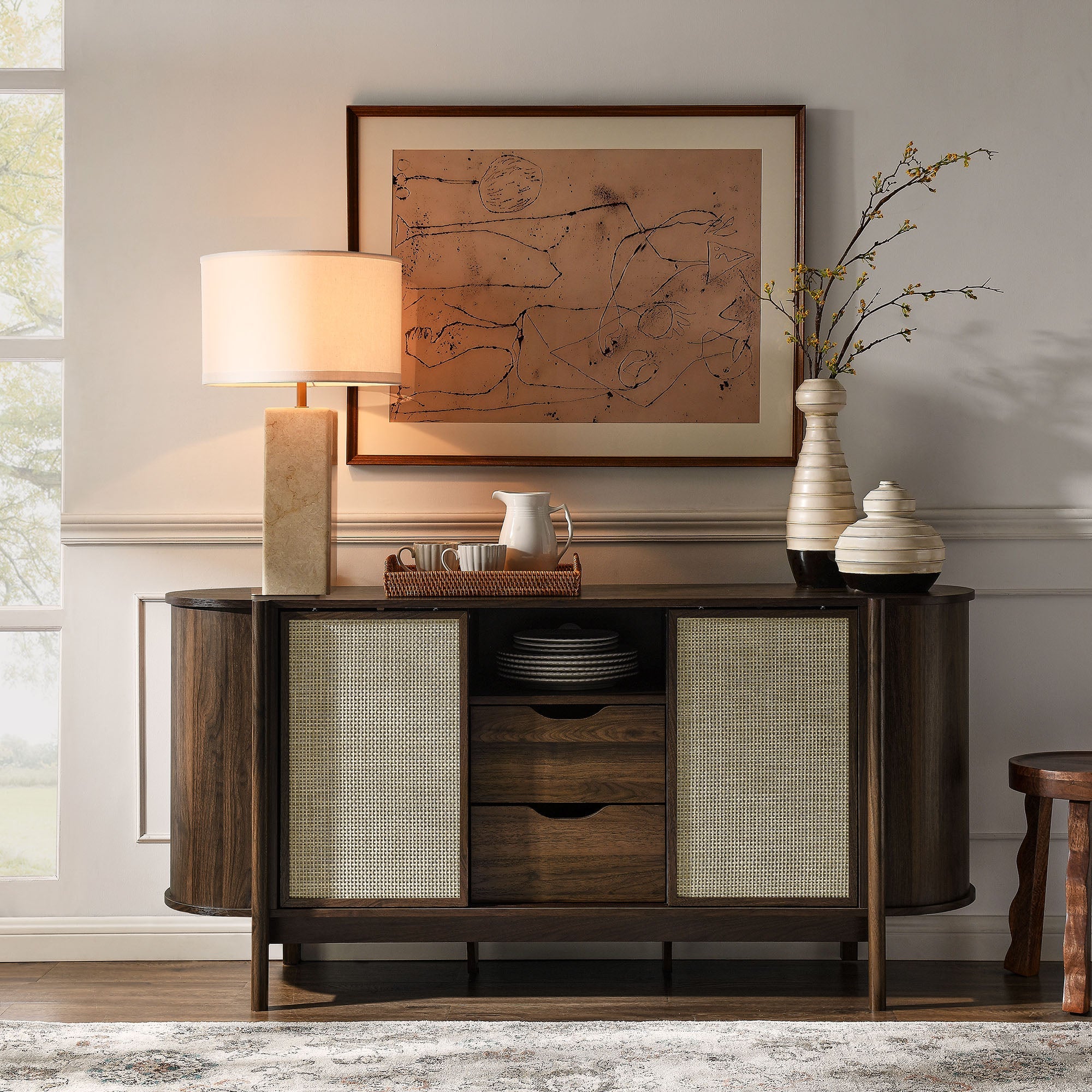 Reid 63" Curved Sideboard in Walnut