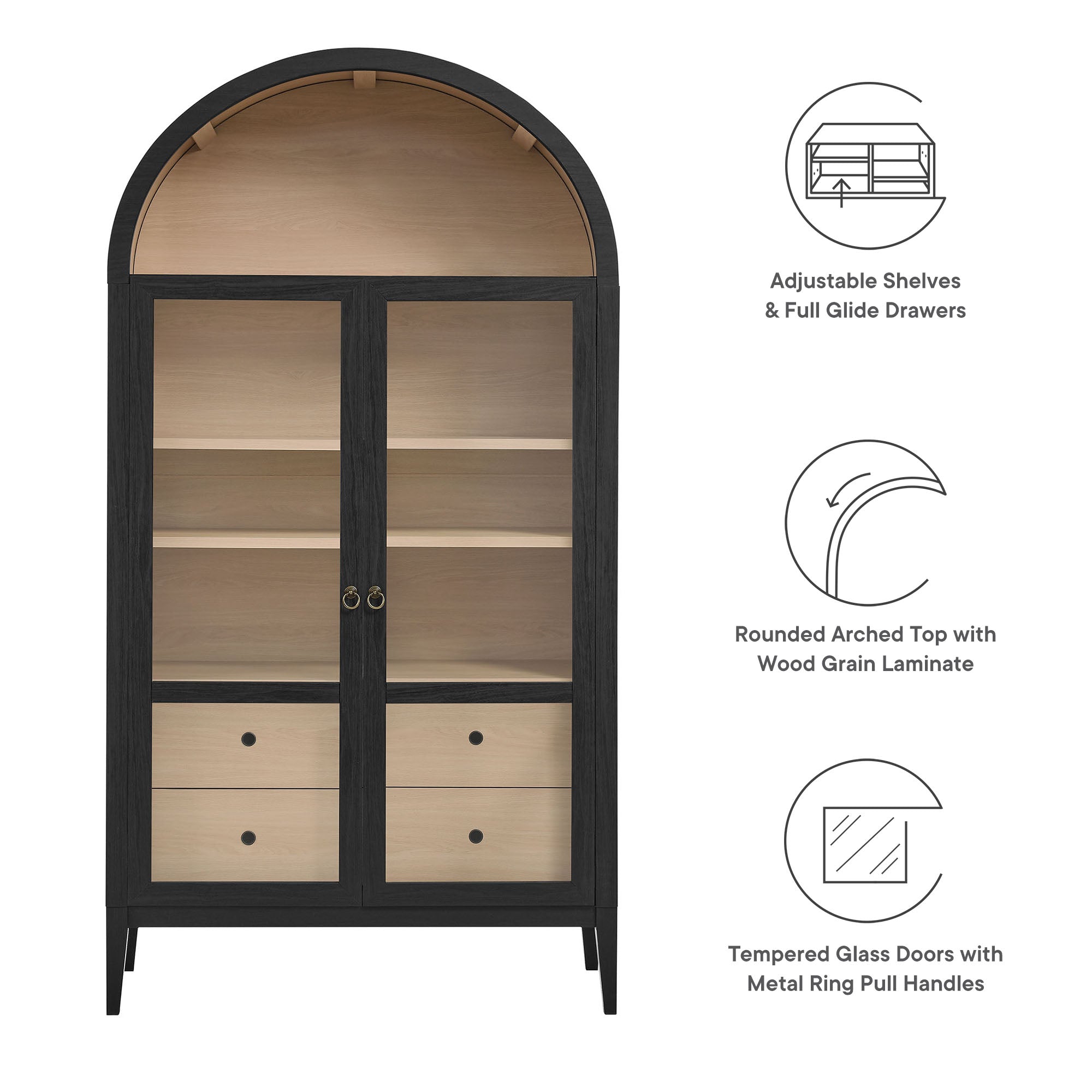 Nolan 74" Tall Arched Storage Display Cabinet