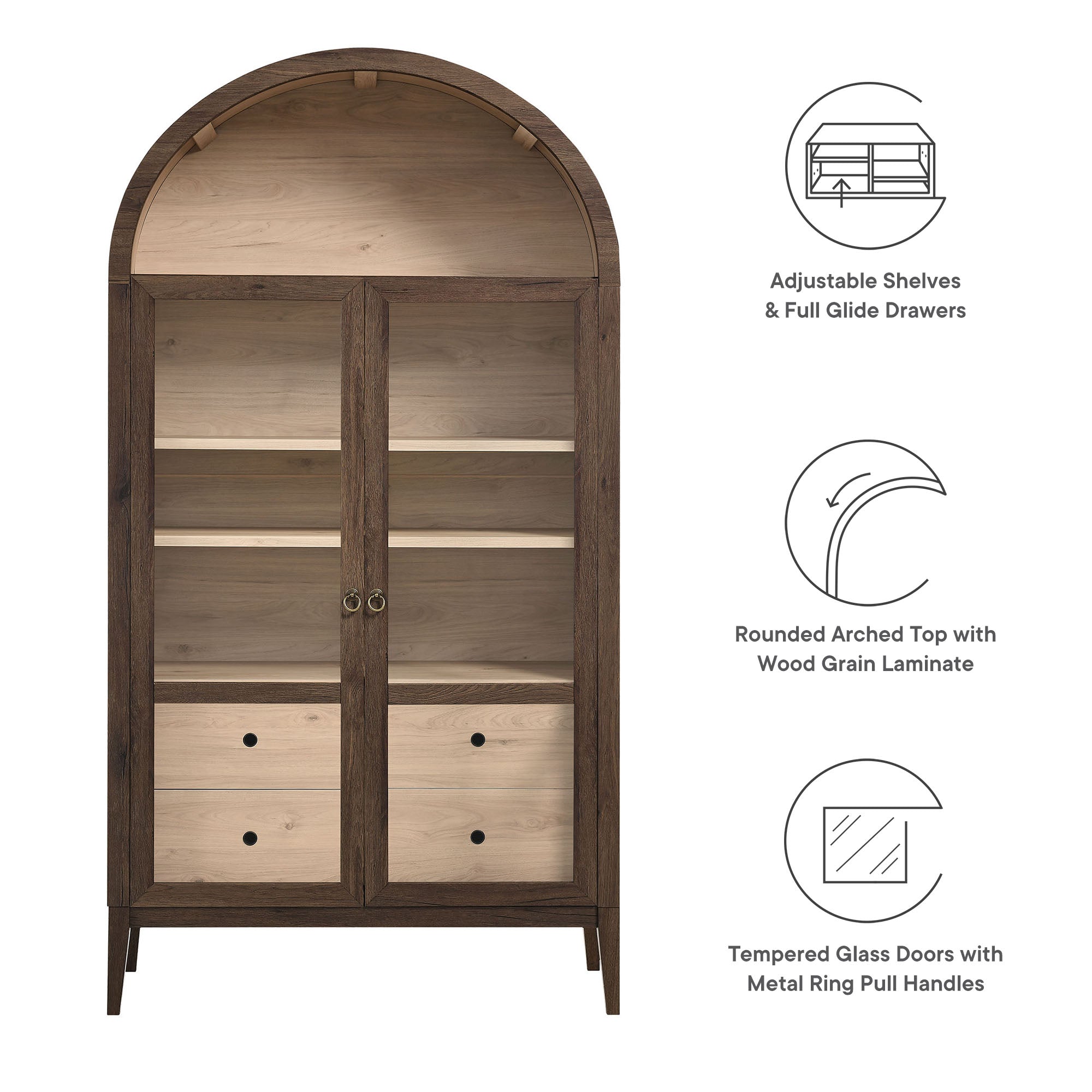 Nolan 74" Tall Arched Storage Display Cabinet