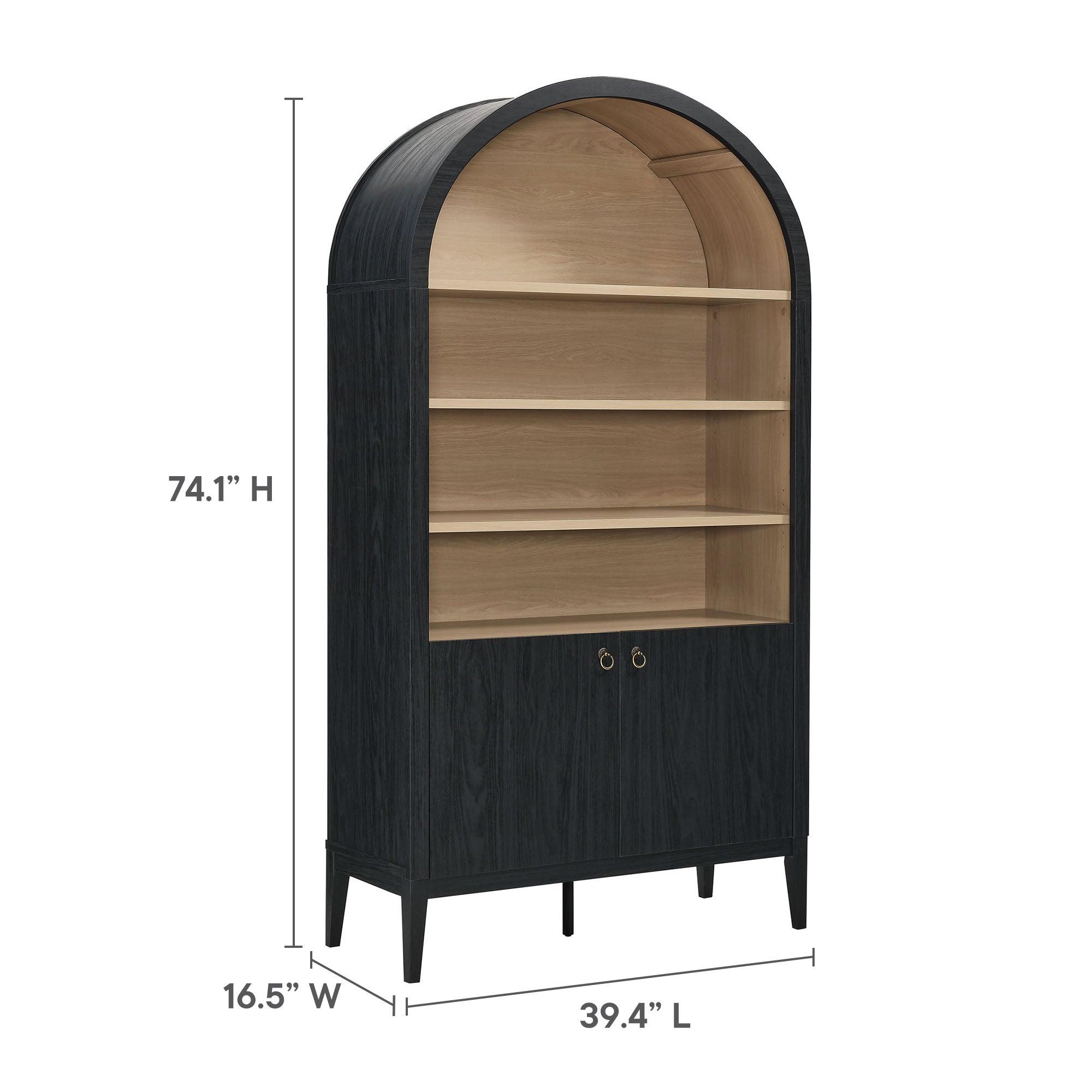 Nolan 74" Tall Arched Storage Display Cabinet Bookshelf