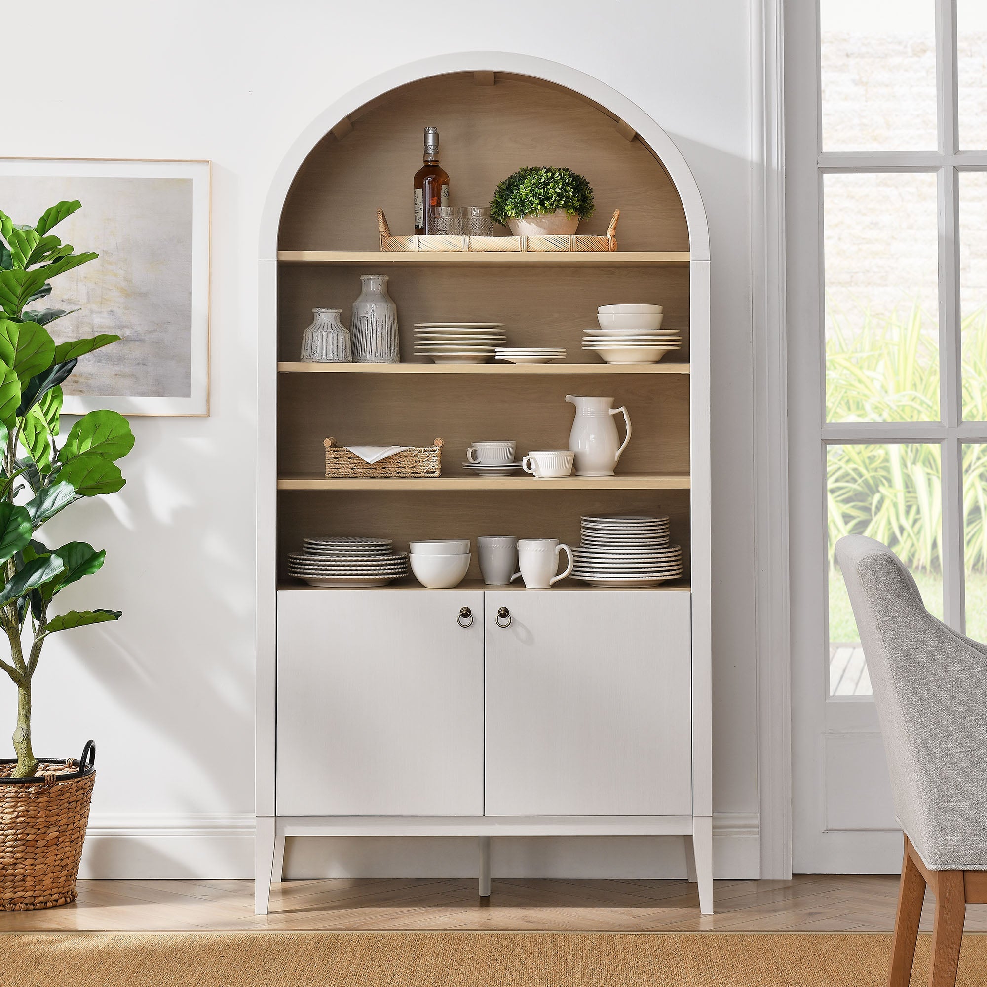 Nolan 74" Tall Arched Storage Display Cabinet Bookshelf