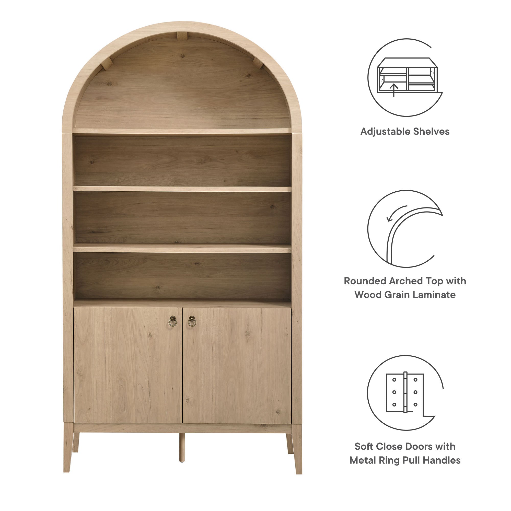 Nolan 74" Tall Arched Storage Display Cabinet Bookshelf