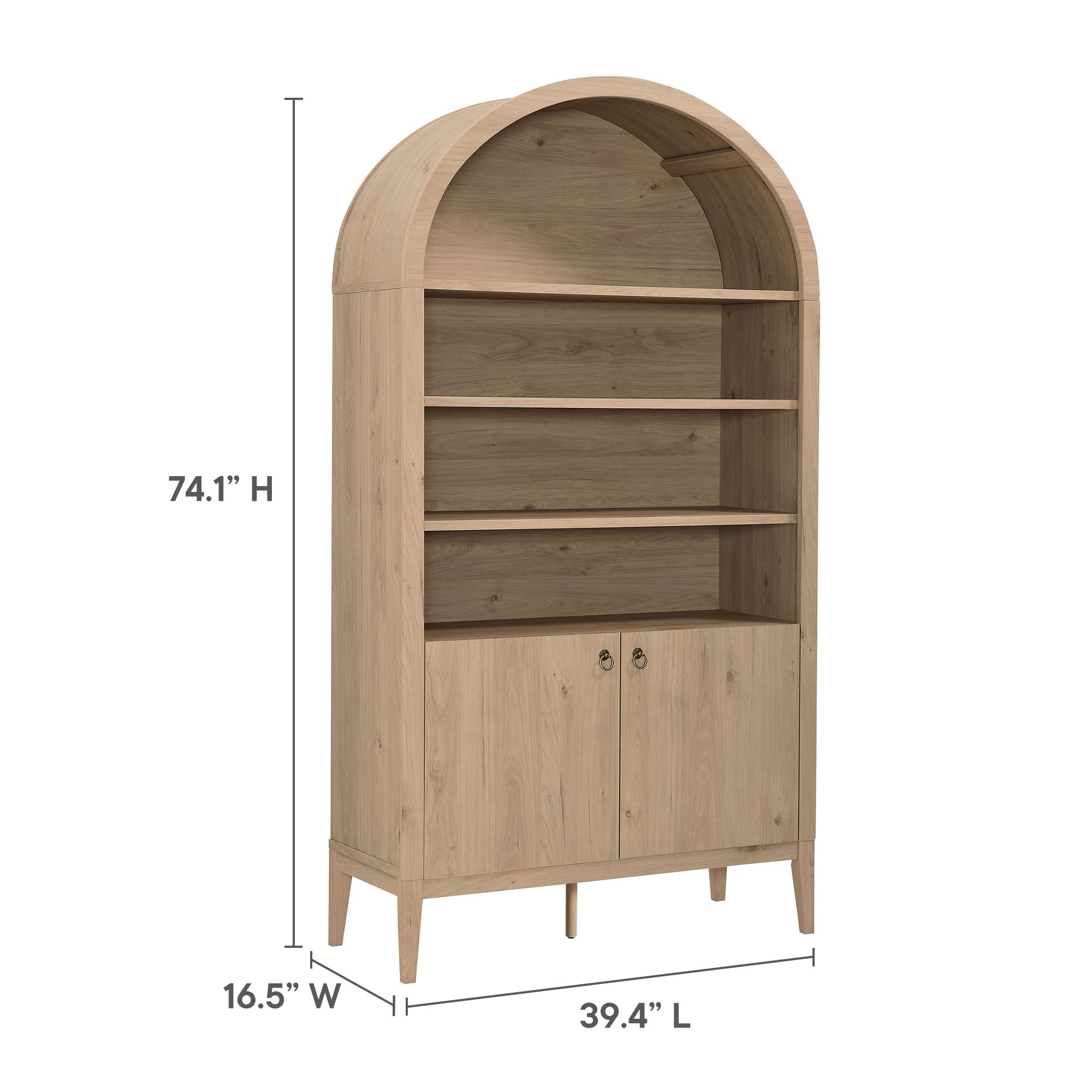 Nolan 74" Tall Arched Storage Display Cabinet Bookshelf