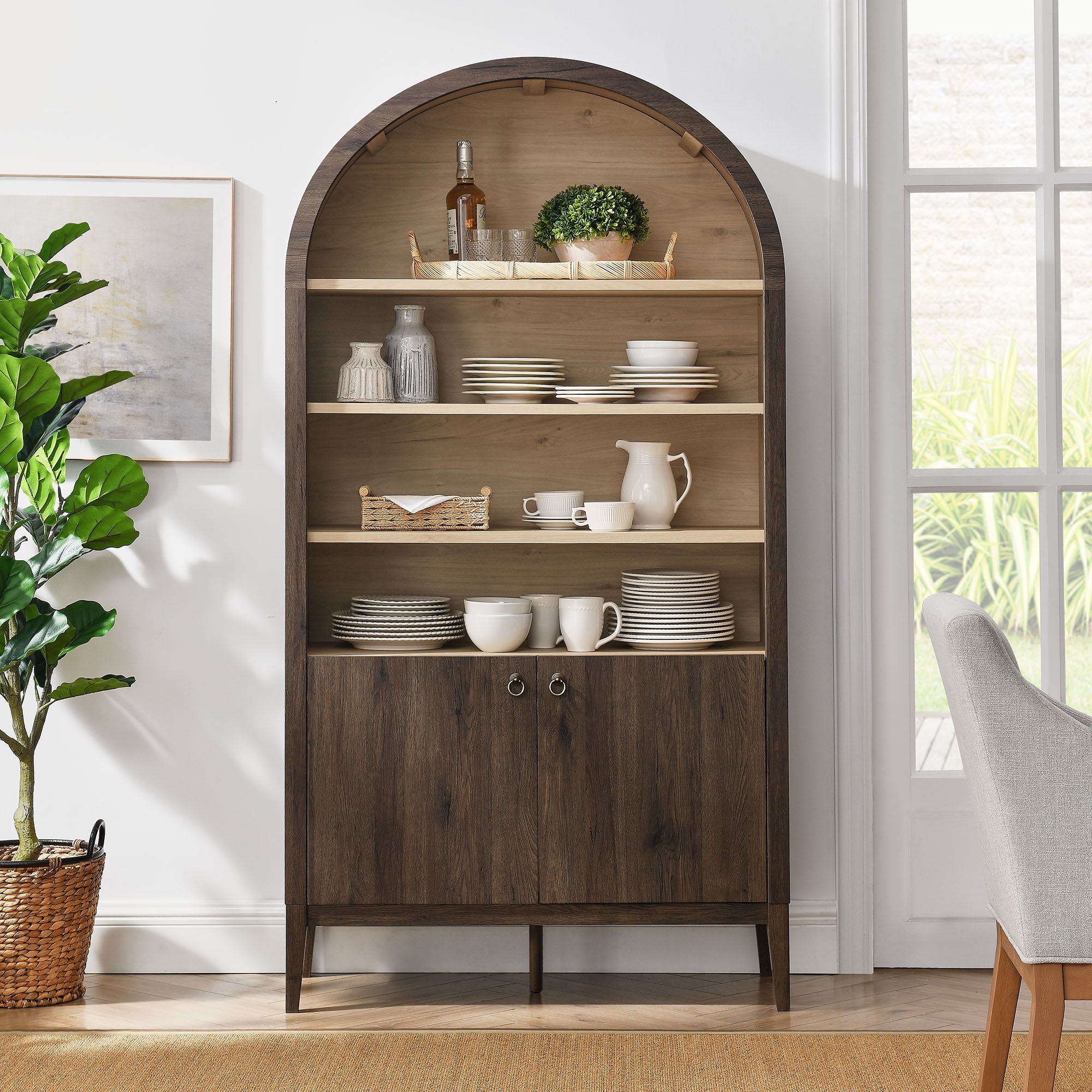 Nolan 74" Tall Arched Storage Display Cabinet Bookshelf