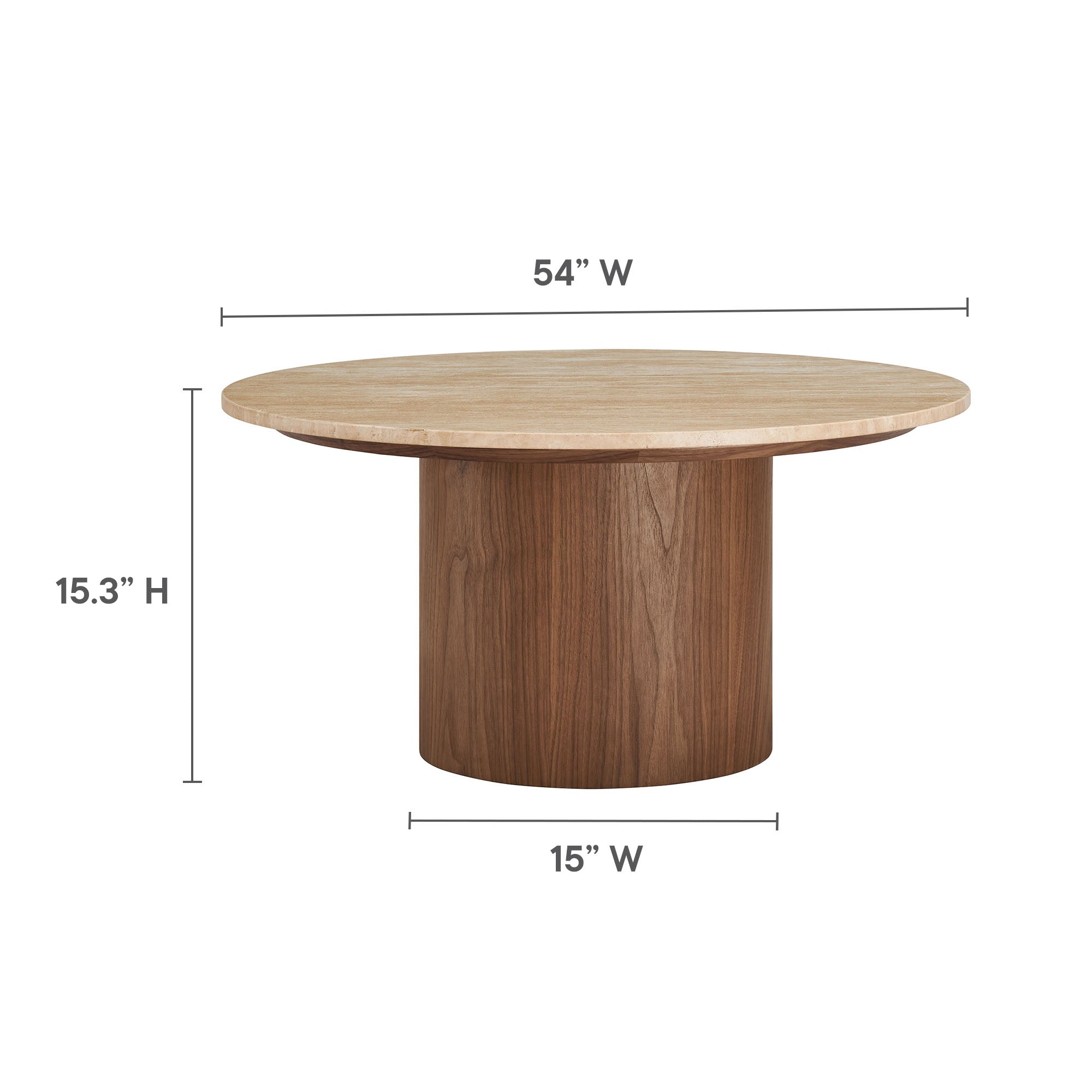 Kioni Round Travertine Coffee Table in Walnut