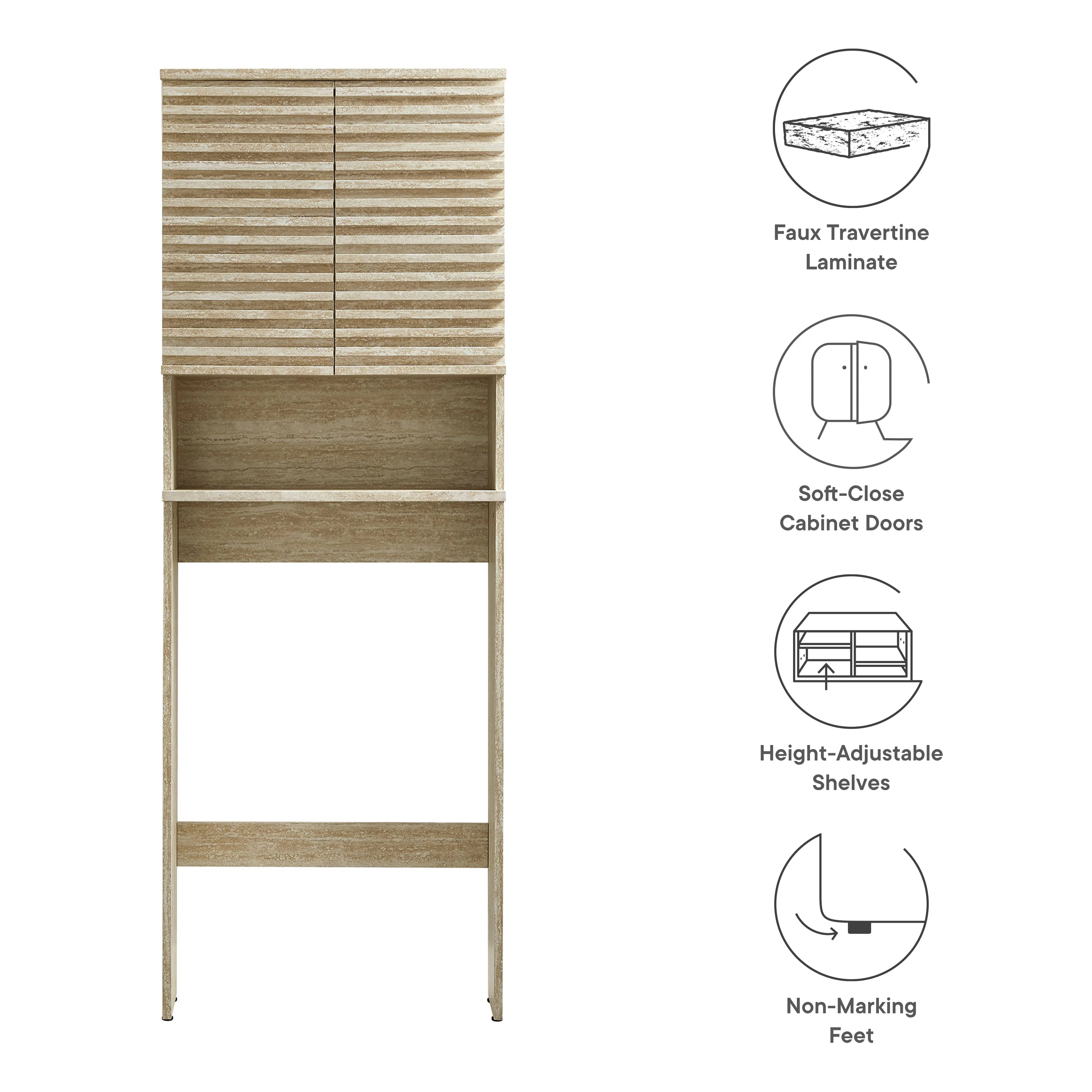 Armoire de rangement en lin en faux travertin, haute et étroite