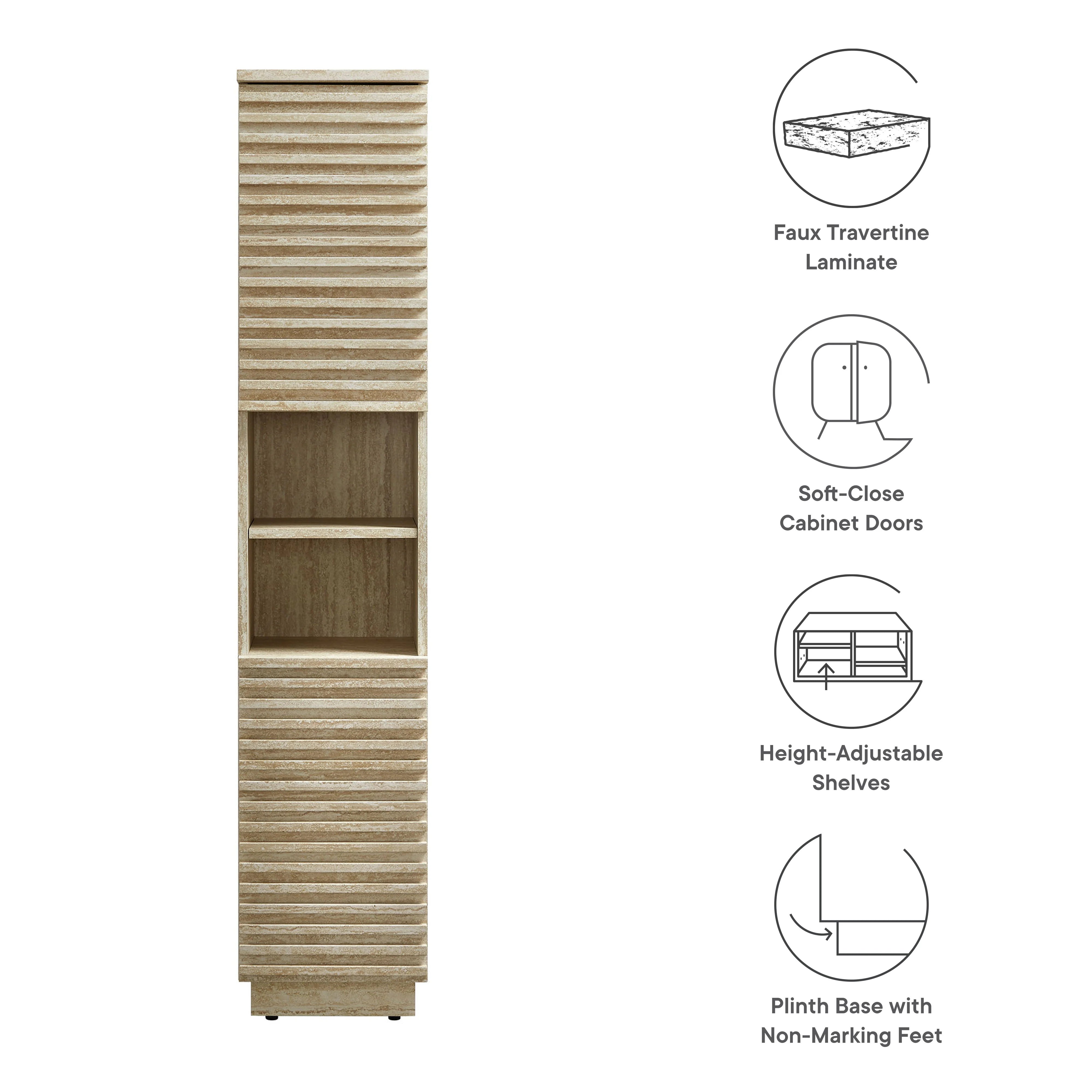 Armoire de rangement en lin en faux travertin, haute et étroite