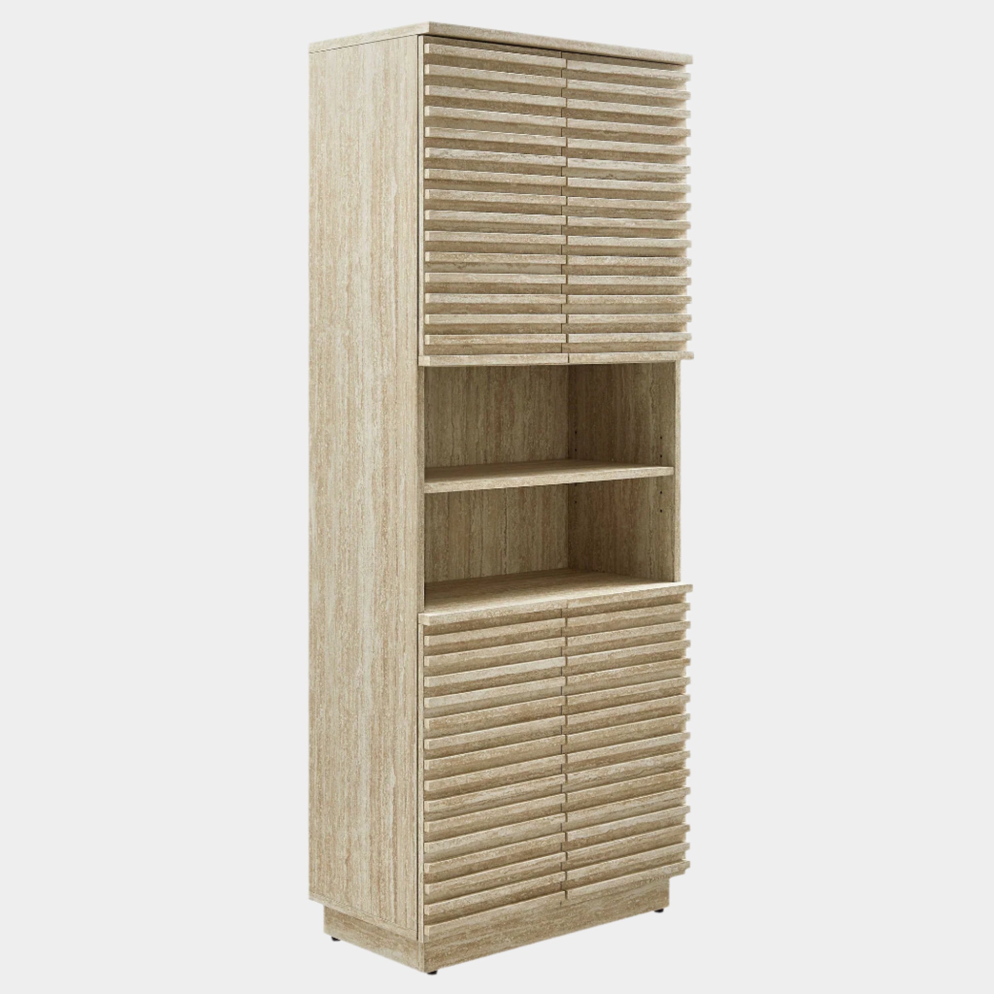 Render Tall Faux Travertine Linen Storage Cabinet