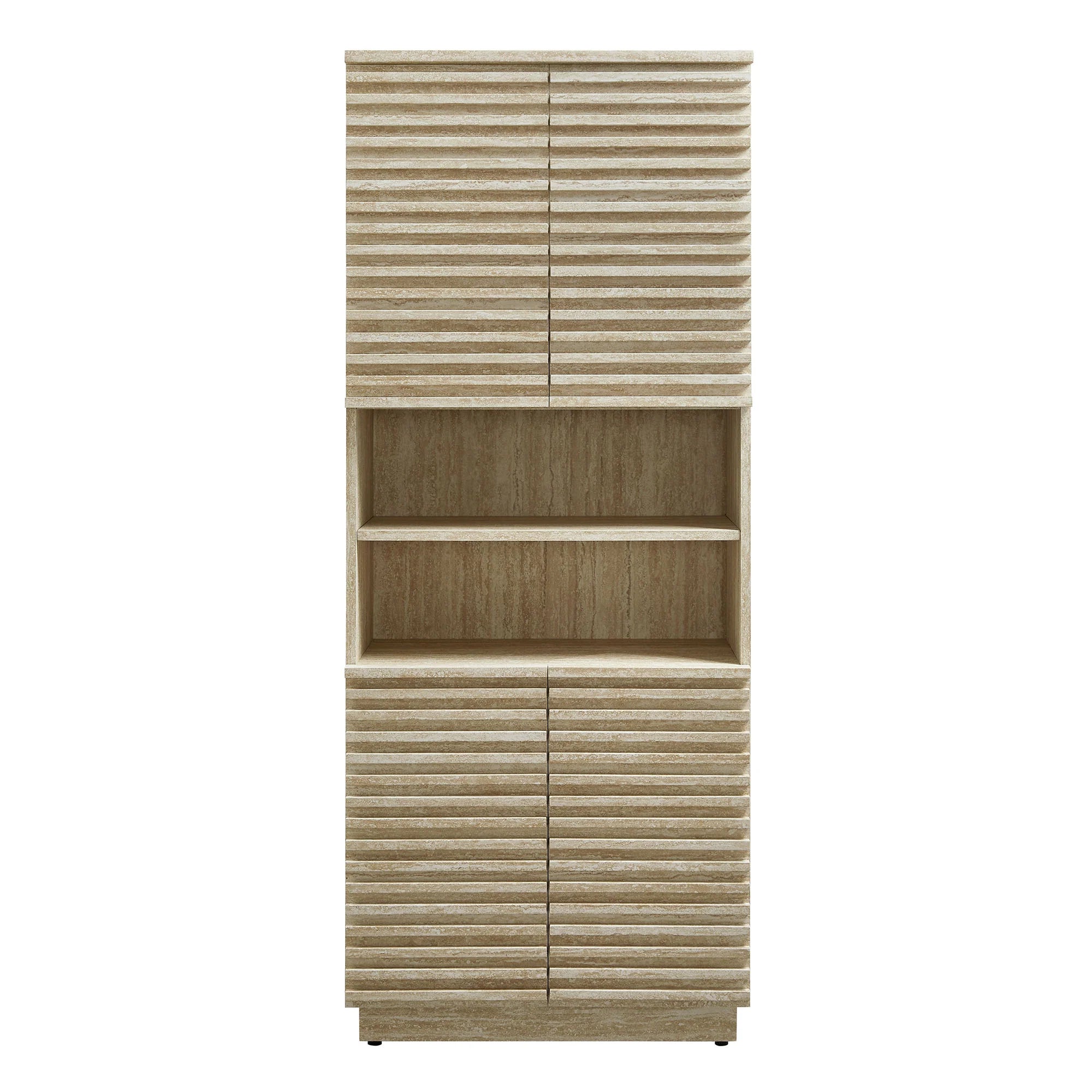 Render Tall Faux Travertine Linen Storage Cabinet