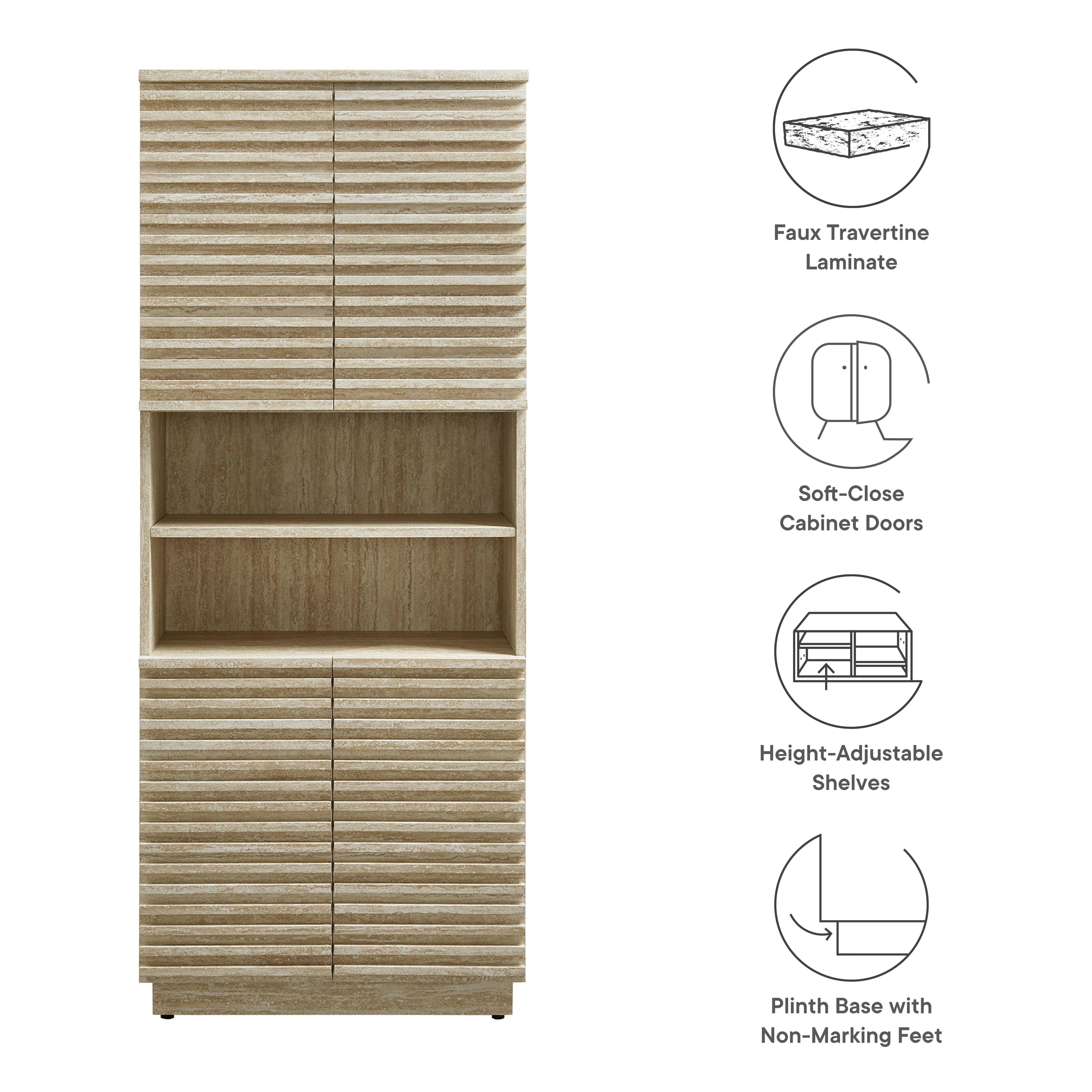 Render Tall Faux Travertine Linen Storage Cabinet