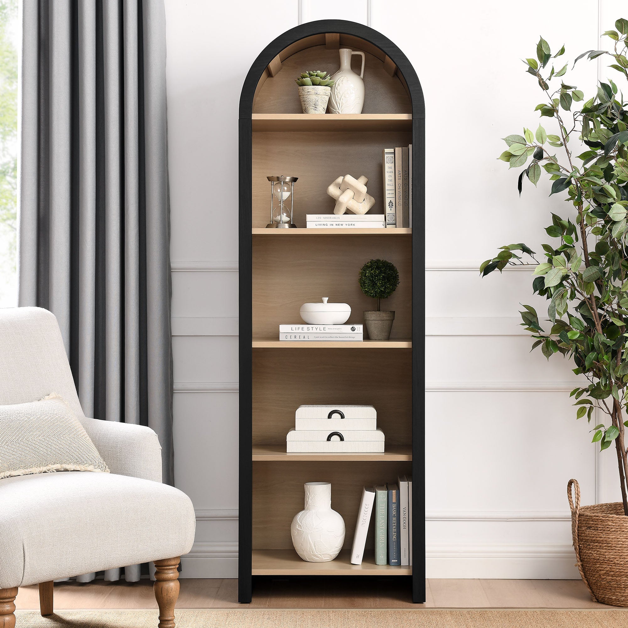 Evie Arched Narrow Bookcase Display Cabinet in Black