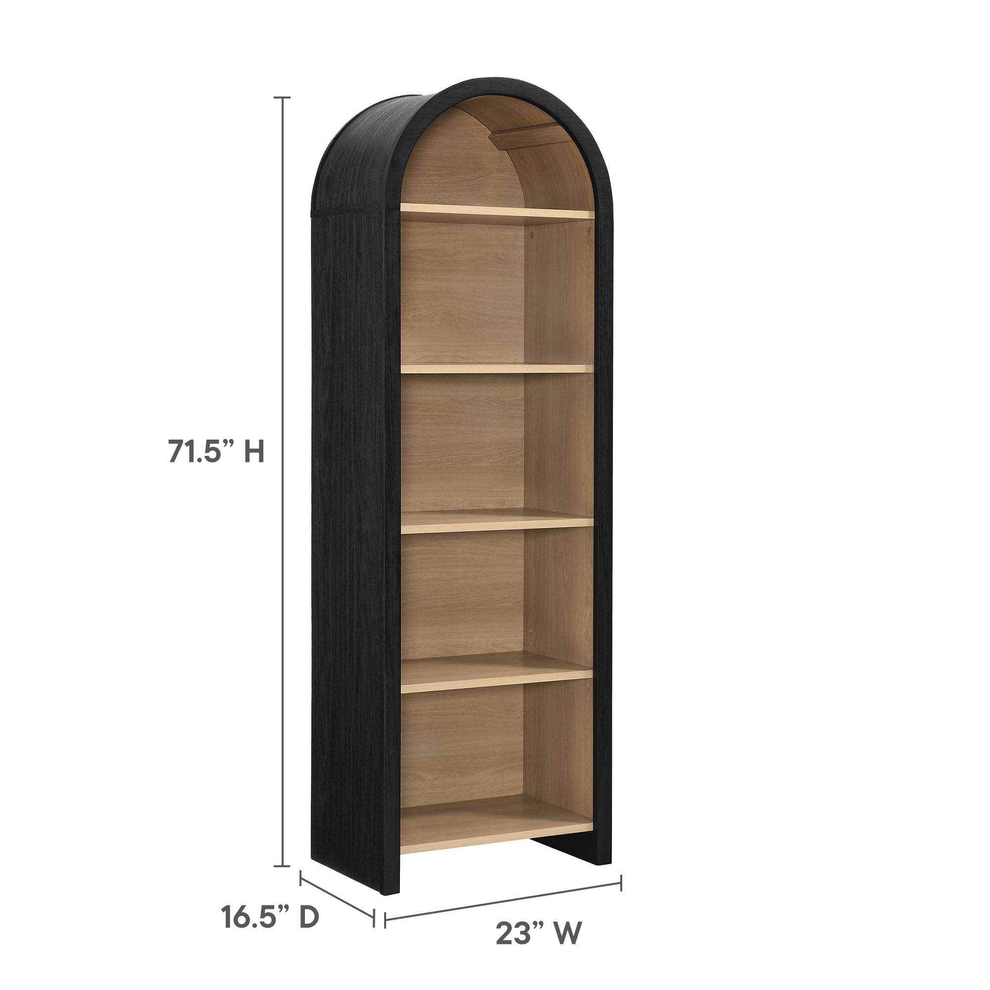 Evie Arched Narrow Bookcase Display Cabinet in Black