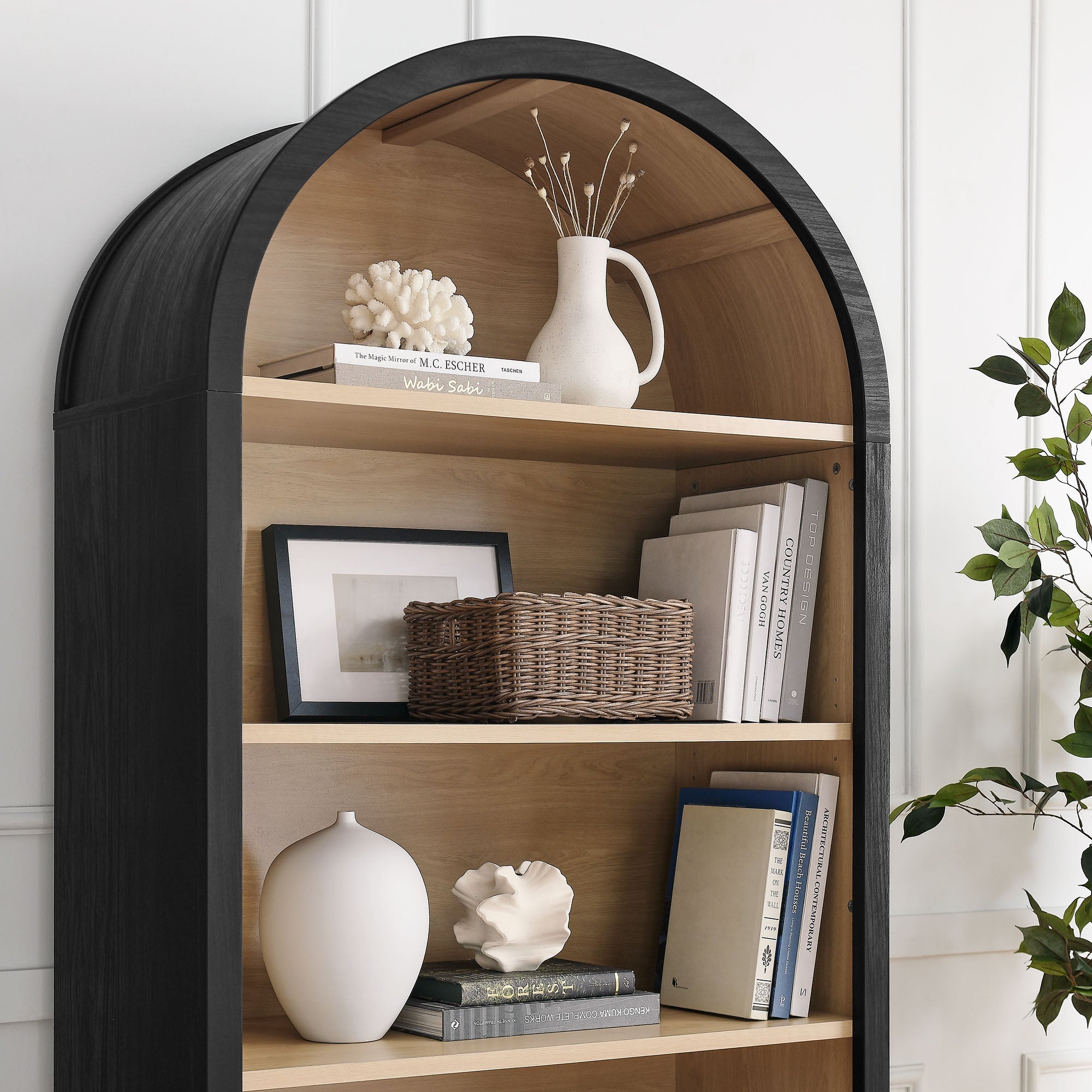 Evie Arched Wide Bookcase Display Cabinet in Black