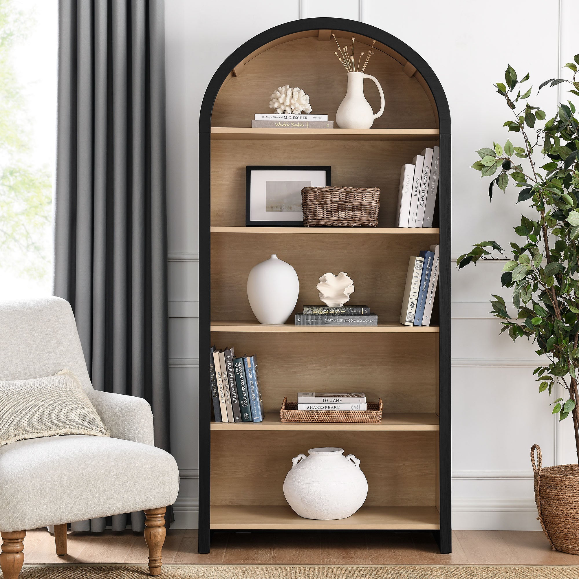 Evie Arched Wide Bookcase Display Cabinet in Black