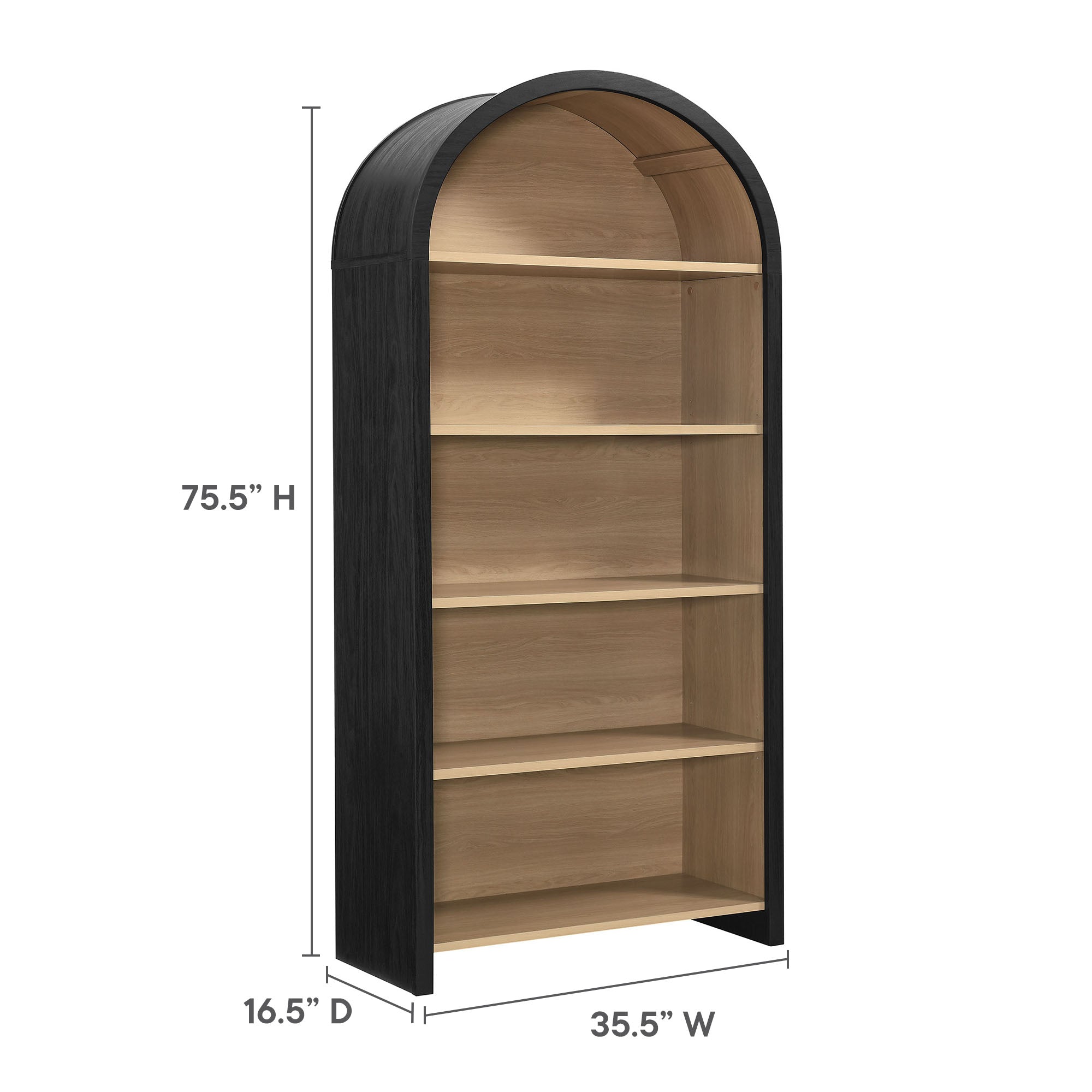 Evie Arched Wide Bookcase Display Cabinet in Black