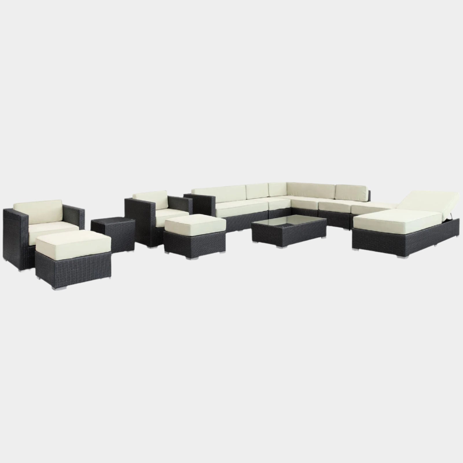 Fusion 12 Piece Outdoor Patio Sectional Set in Espresso White