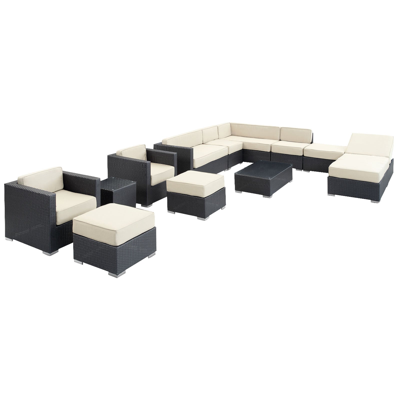 Fusion 12 Piece Outdoor Patio Sectional Set in Espresso White