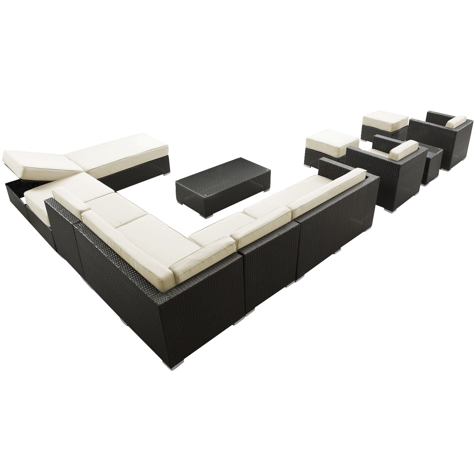 Fusion 12 Piece Outdoor Patio Sectional Set in Espresso White