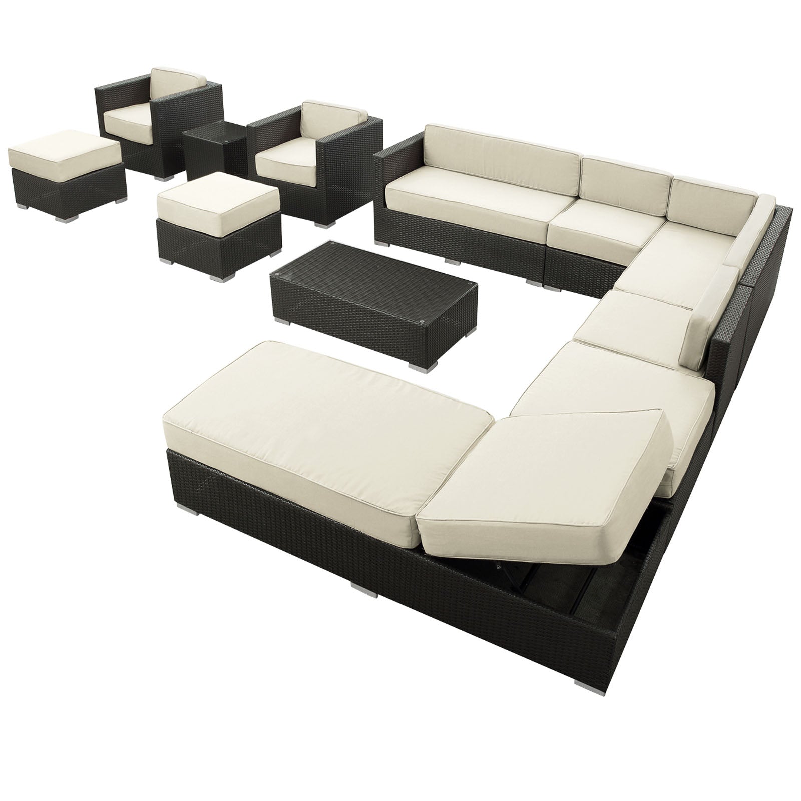 Fusion 12 Piece Outdoor Patio Sectional Set in Espresso White