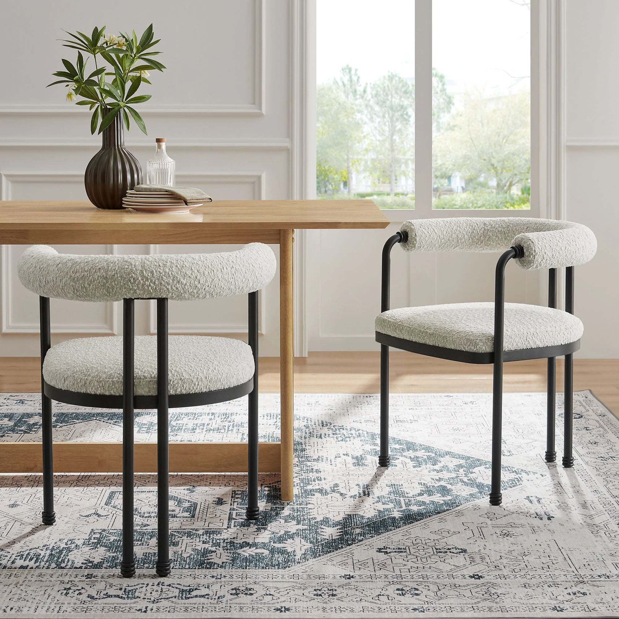 Turin Curved Back Boucle and Metal Dining Accent Chair