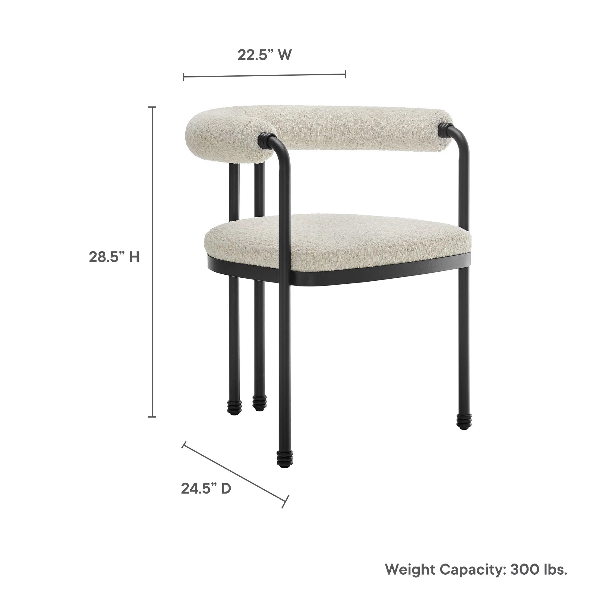 Turin Curved Back Boucle and Metal Dining Accent Chair