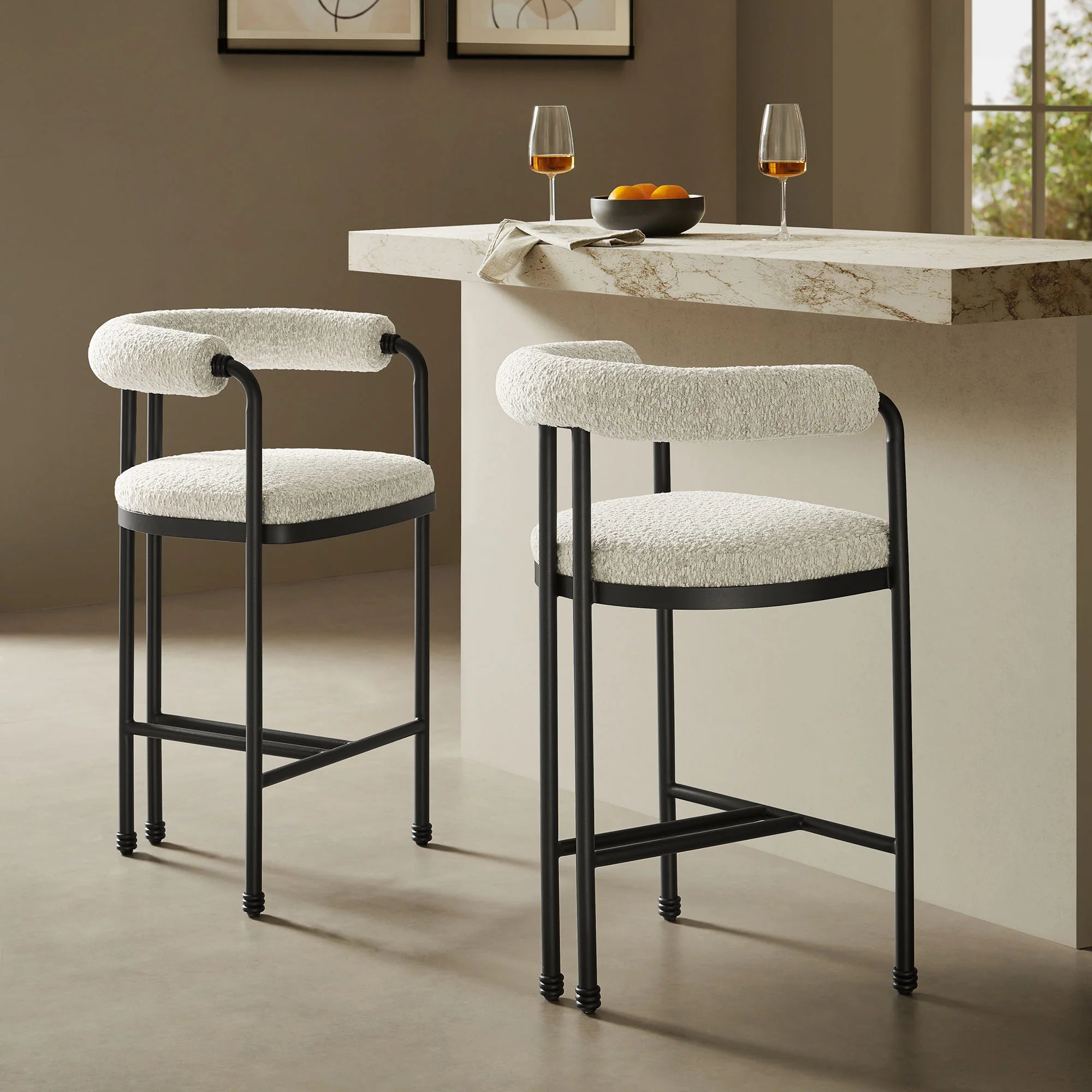 Turin Curved Back Boucle and Metal Counter Stool