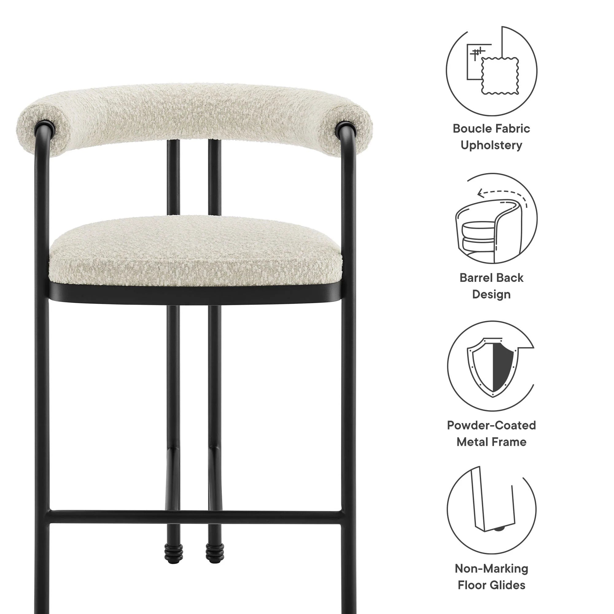 Turin Curved Back Boucle and Metal Counter Stool