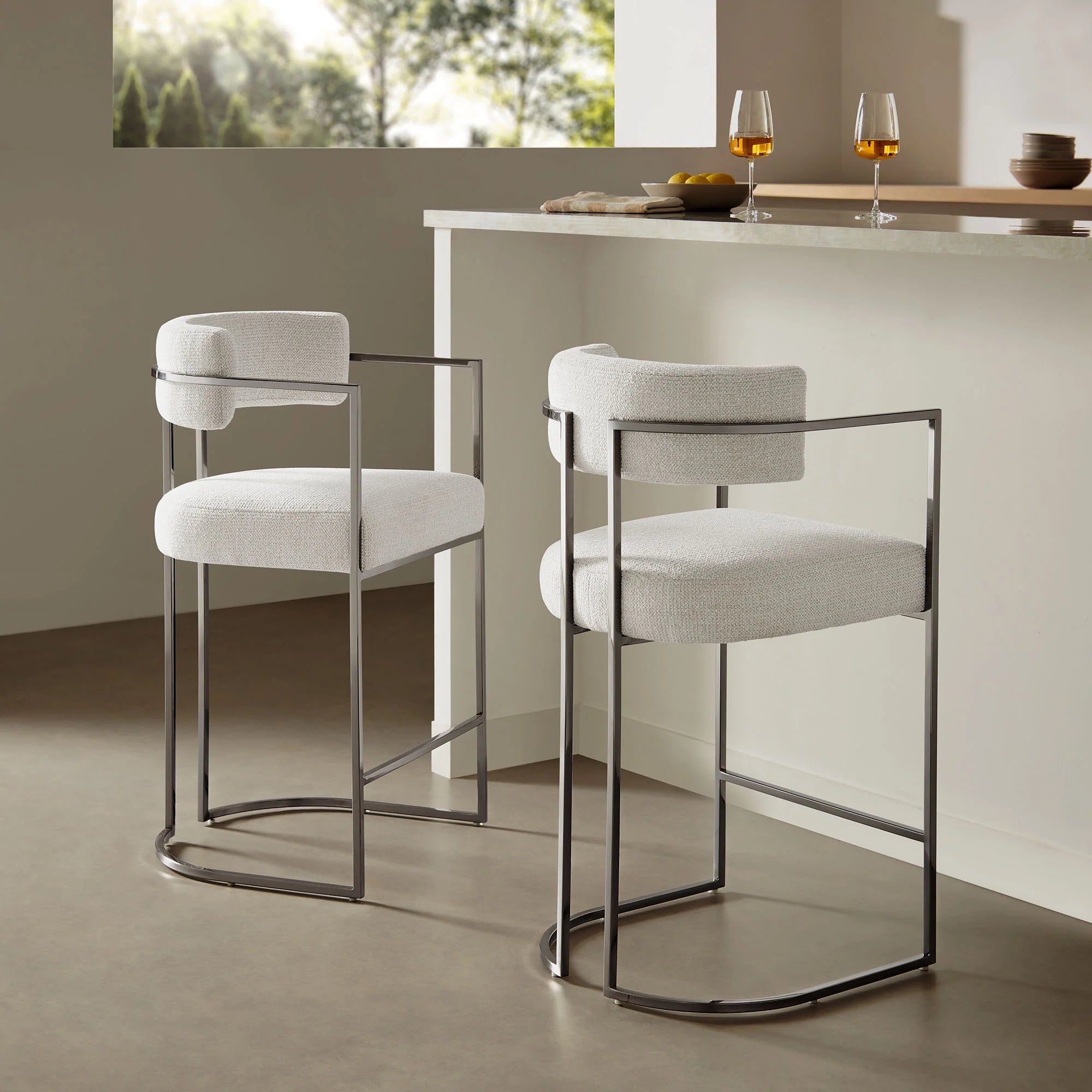 Huron Curved Back Fabric and Metal Counter Stool