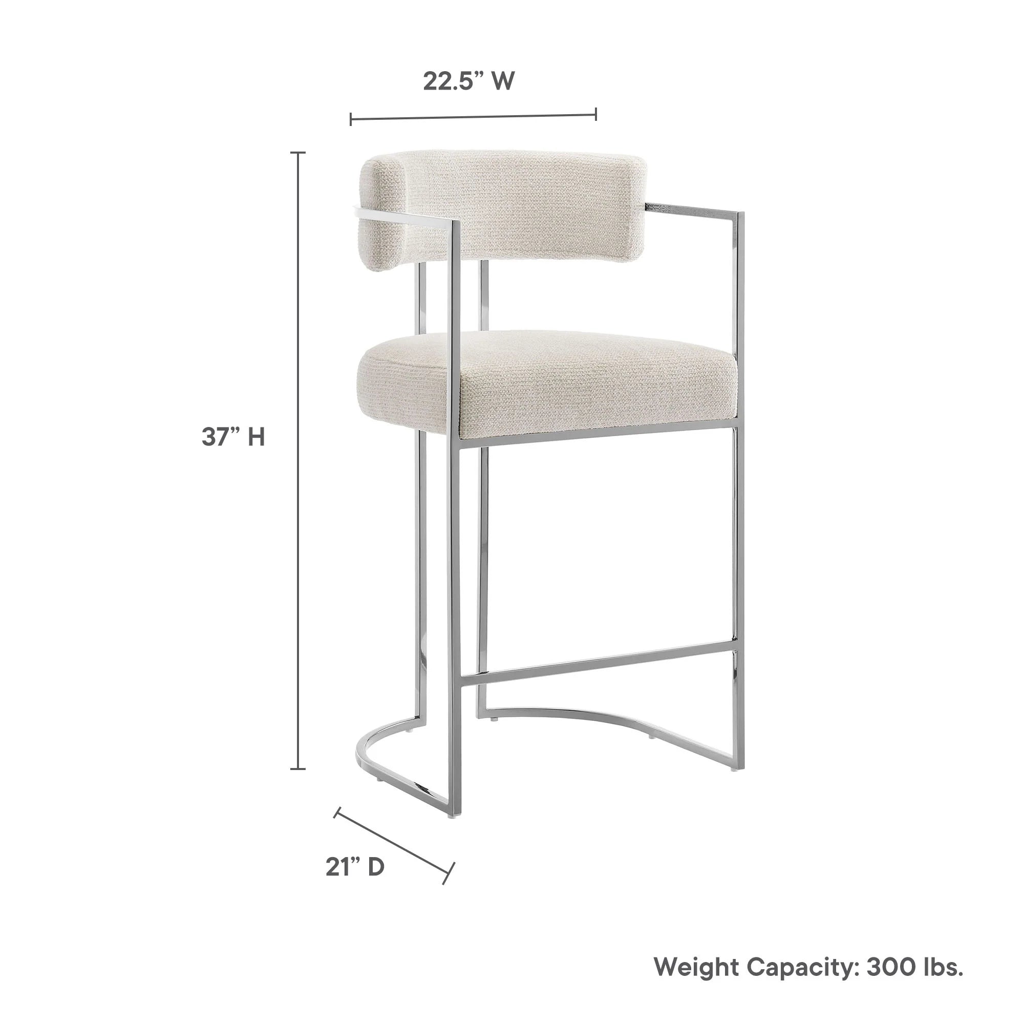 Huron Curved Back Fabric and Metal Counter Stool