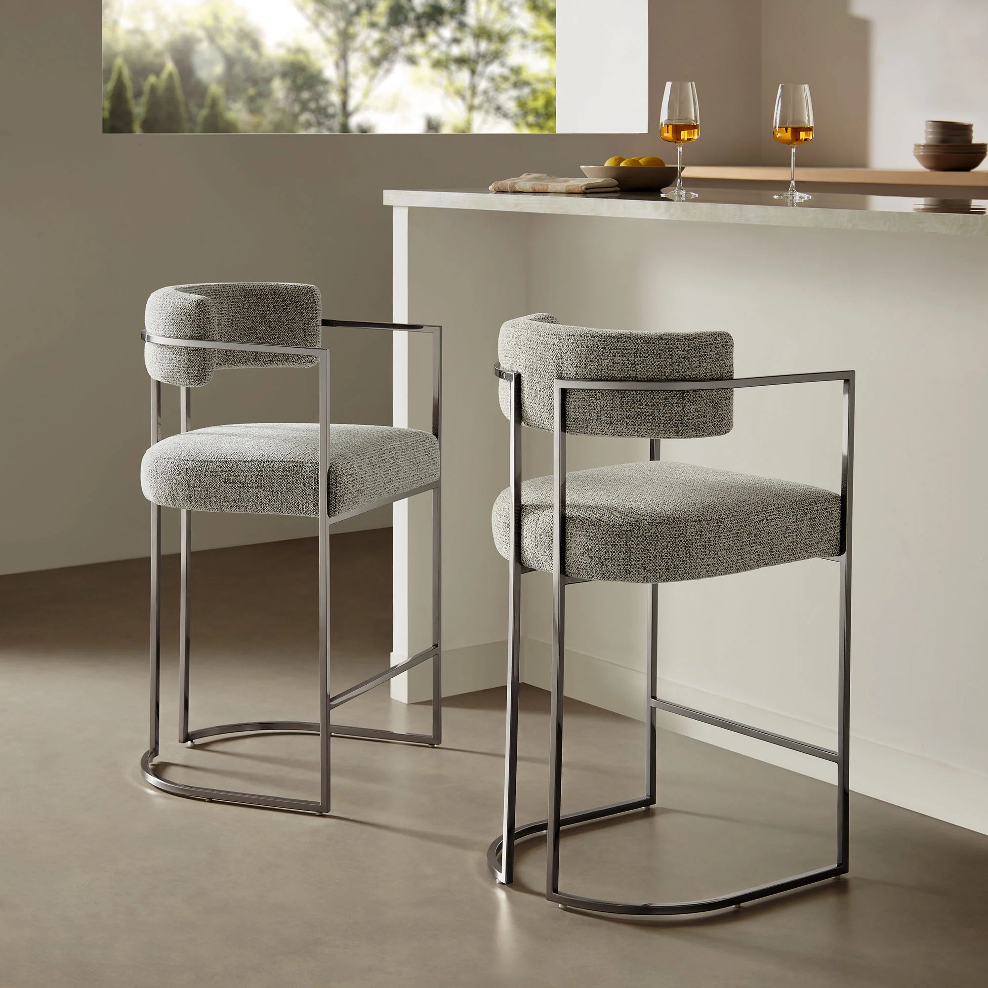 Huron Curved Back Fabric and Metal Counter Stool