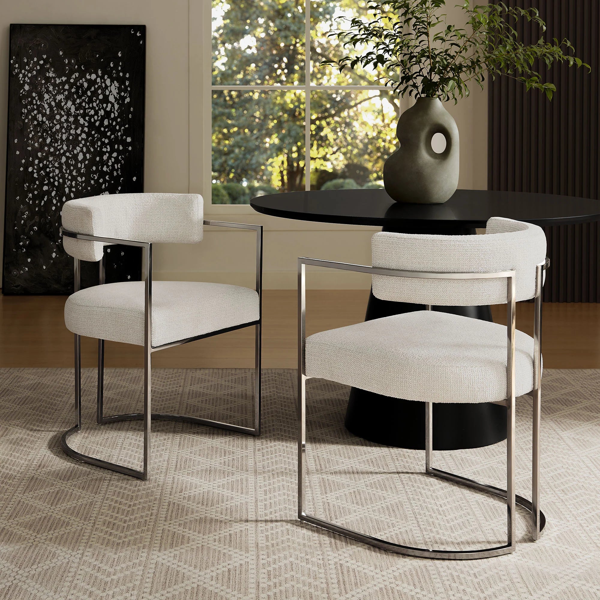 Huron Curved Back Fabric and Metal Dining Accent Chair