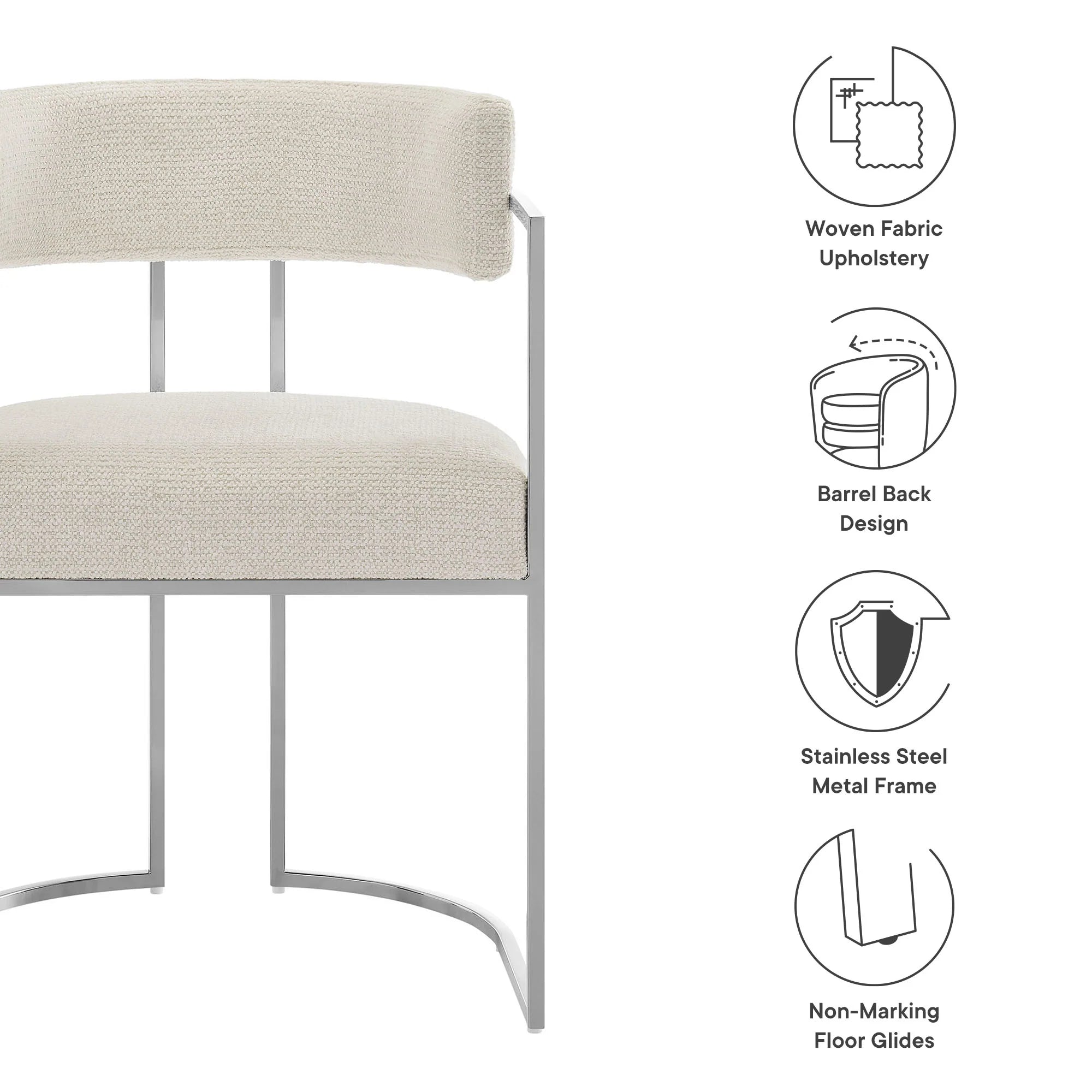 Huron Curved Back Fabric and Metal Dining Accent Chair