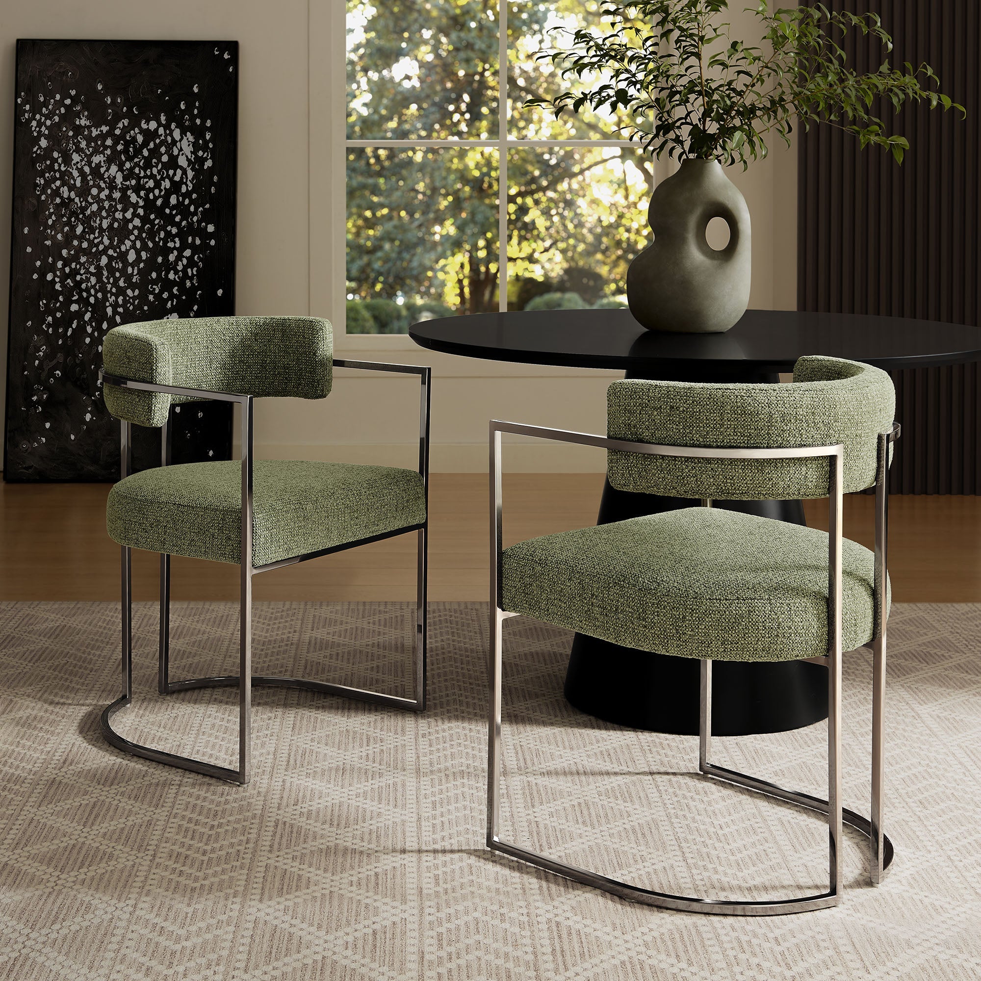 Huron Curved Back Fabric and Metal Dining Accent Chair