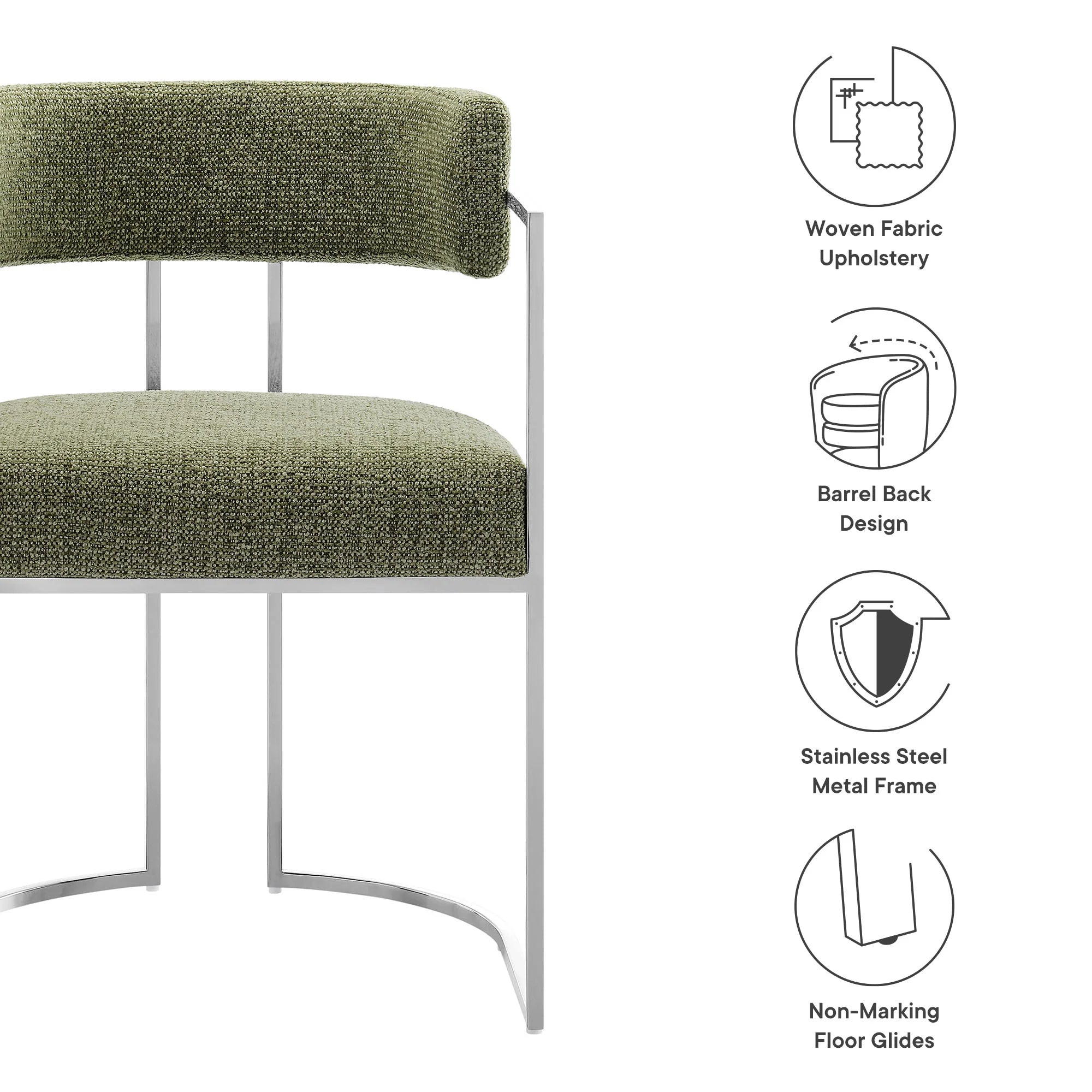 Huron Curved Back Fabric and Metal Dining Accent Chair