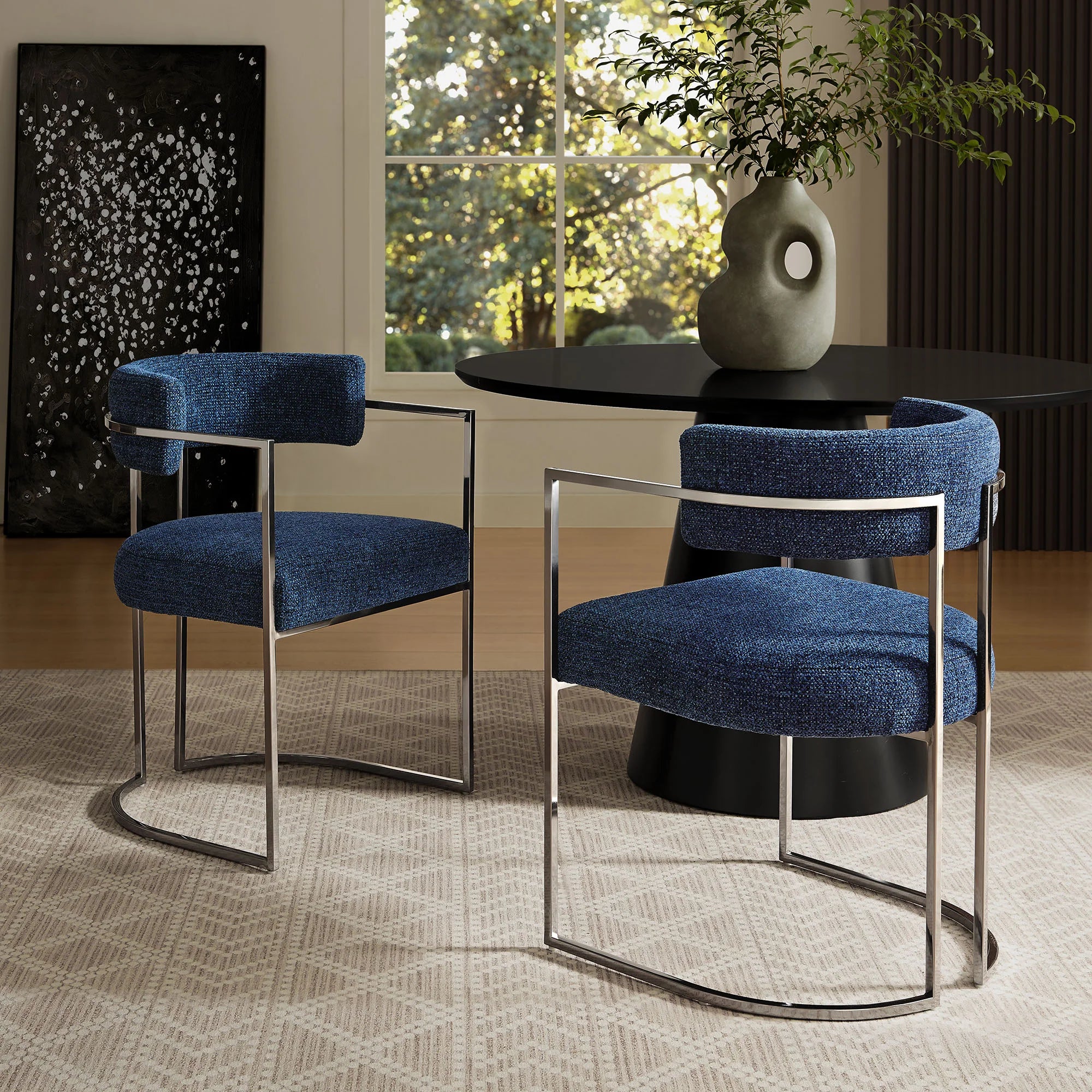 Huron Curved Back Fabric and Metal Dining Accent Chair