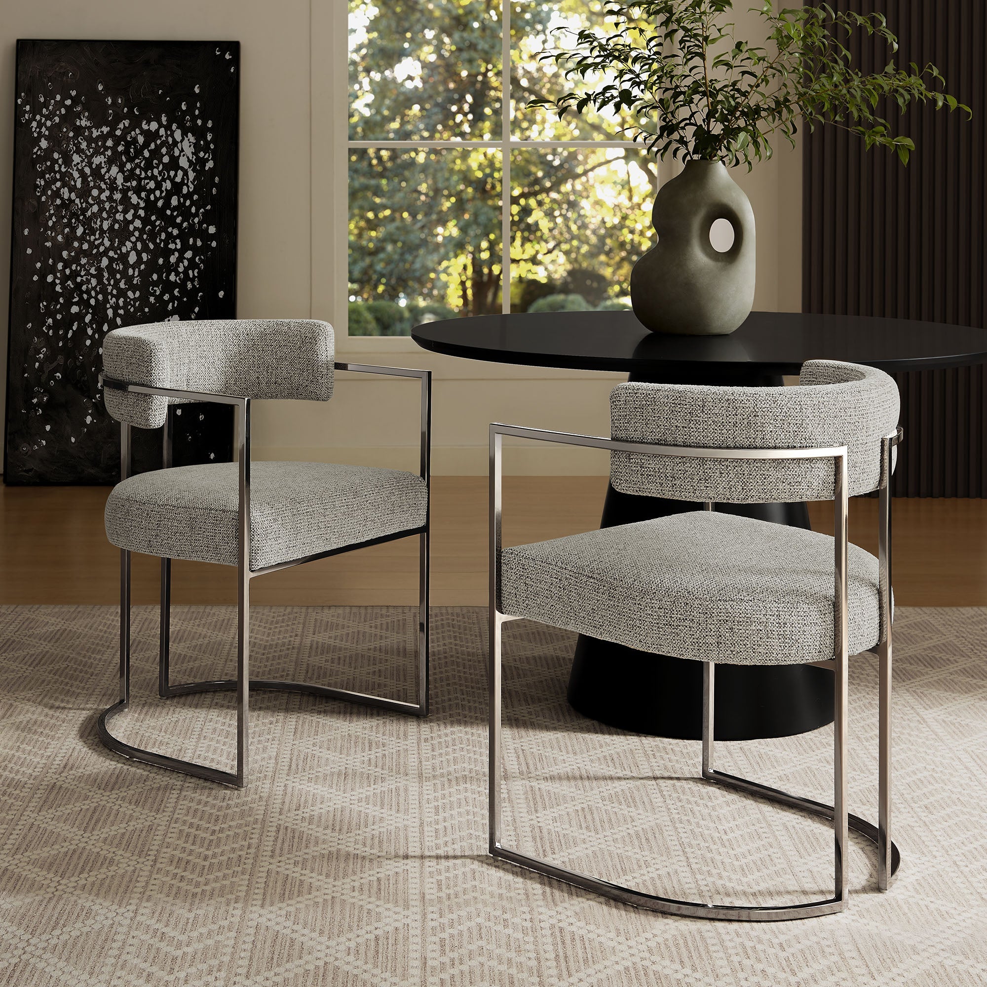 Huron Curved Back Fabric and Metal Dining Accent Chair